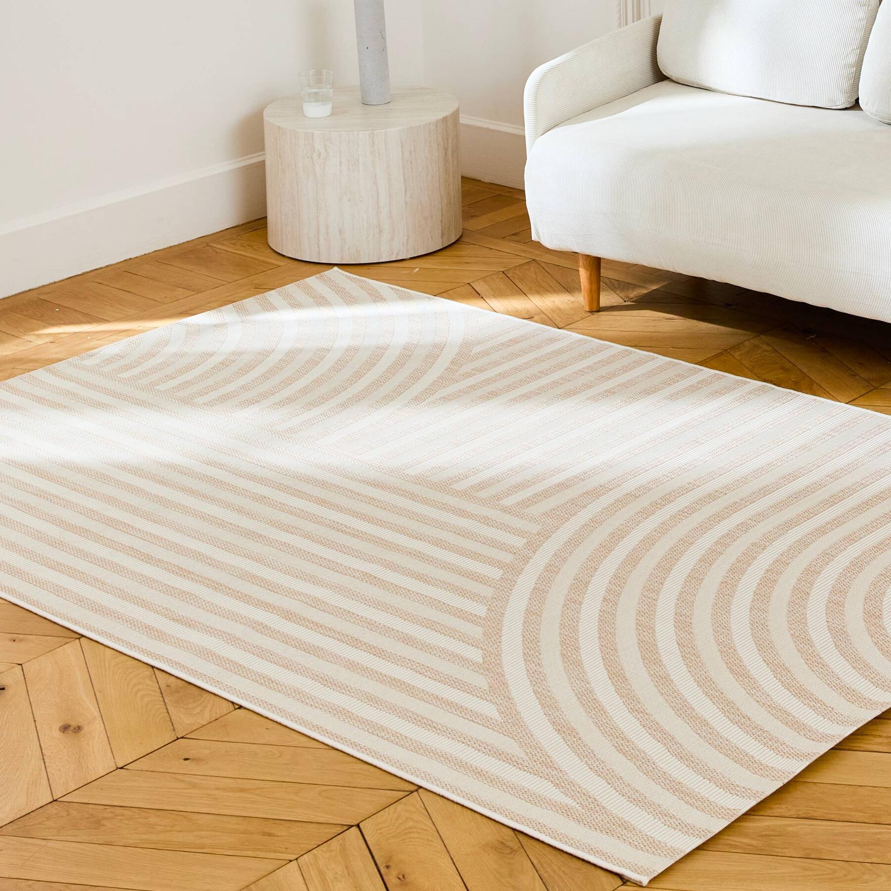 sweeek - Tapijt voor binnen en buiten, beige boogpatroon, 100%
