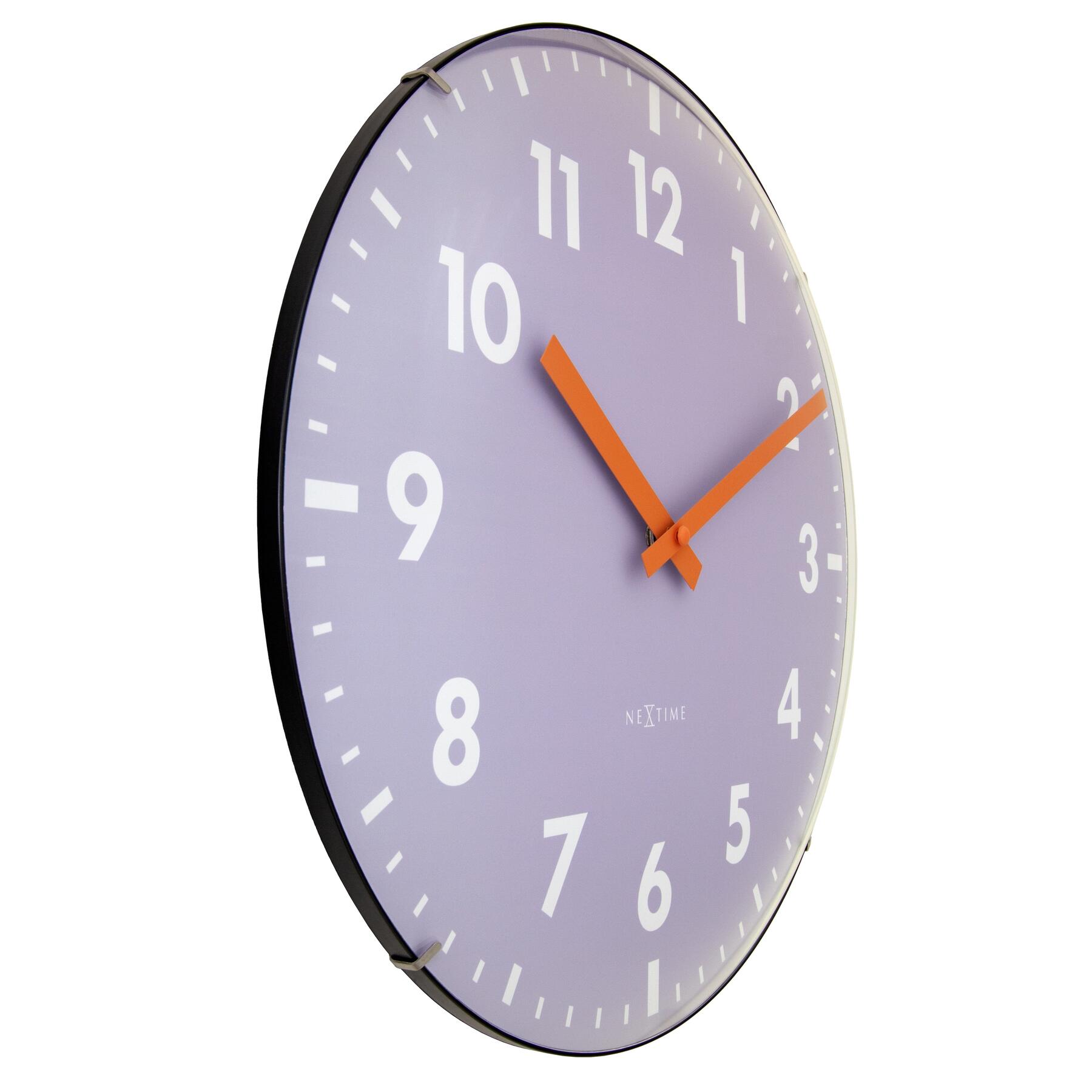NeXtime - Wandklok 35cm Koepelglazen Lens - Stil - Lavendel - Glas -