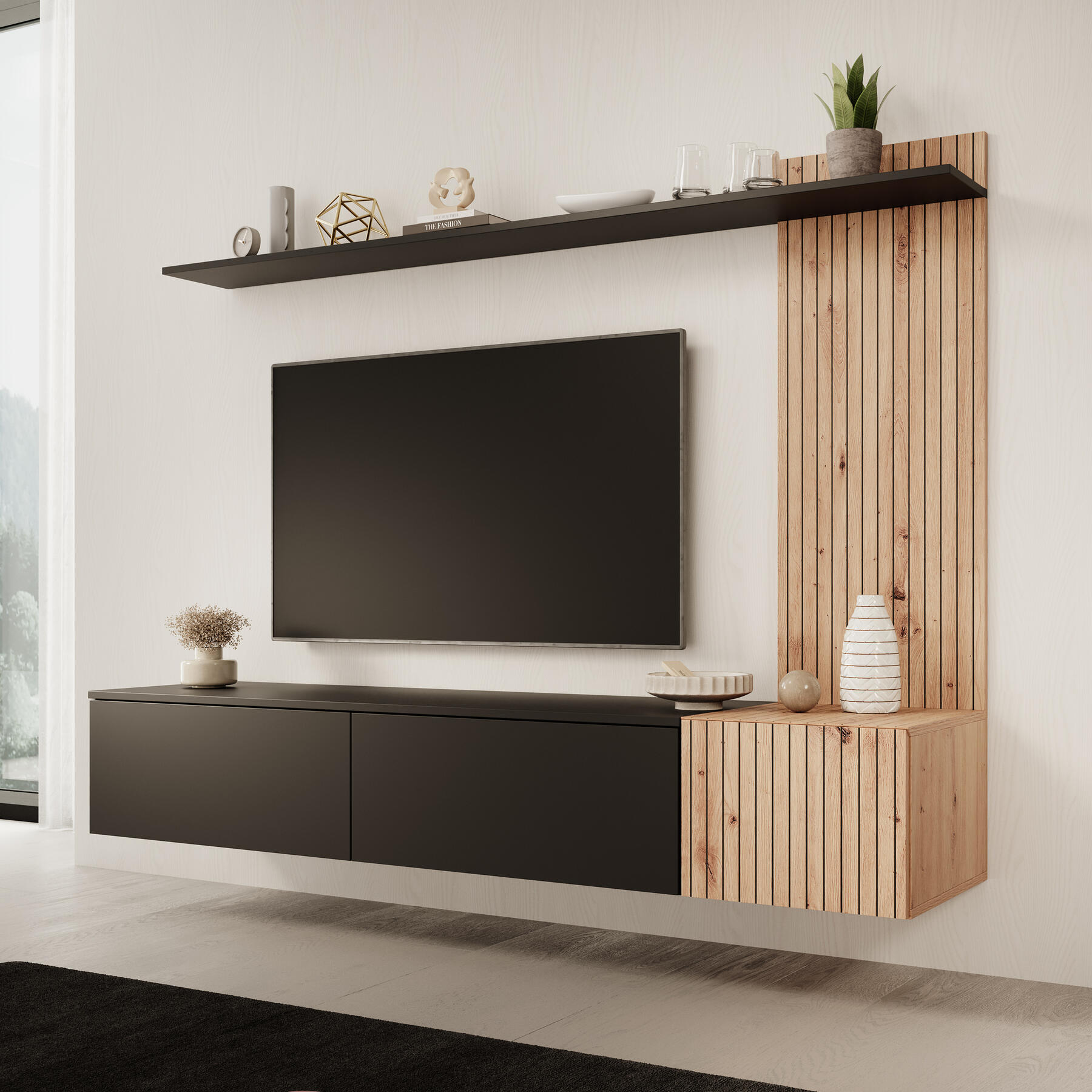 Meubella Wandmeubel Segundo - Zwart - 180 cm