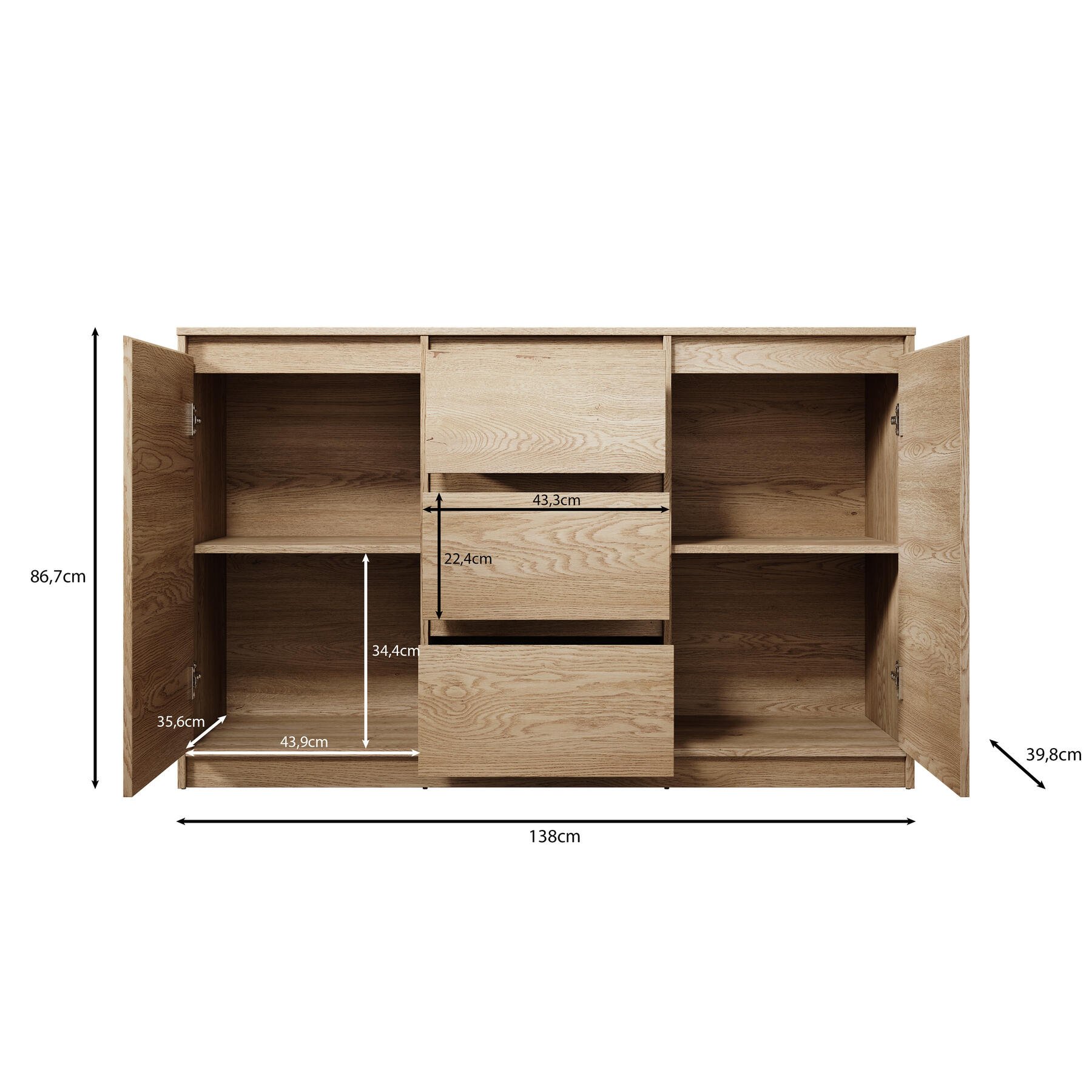 Meubella Dressoir Cuarto - Eiken - 138 cm