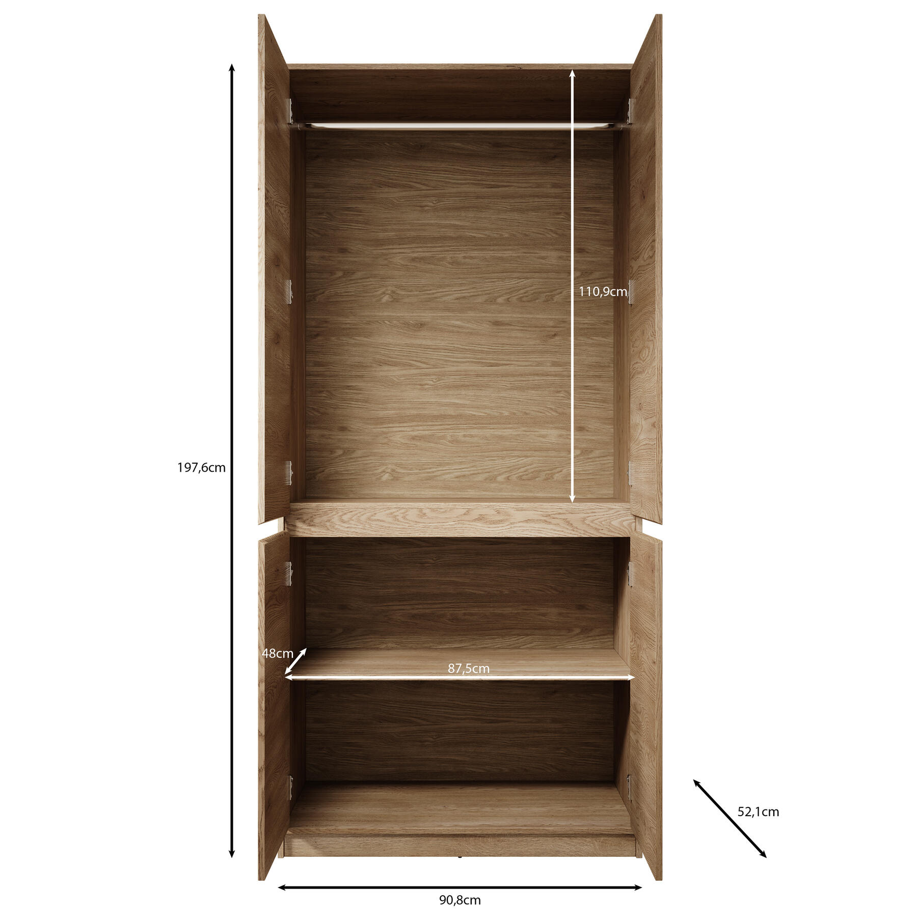 Meubella Kledingkast Cuarto - Eiken - 91 cm
