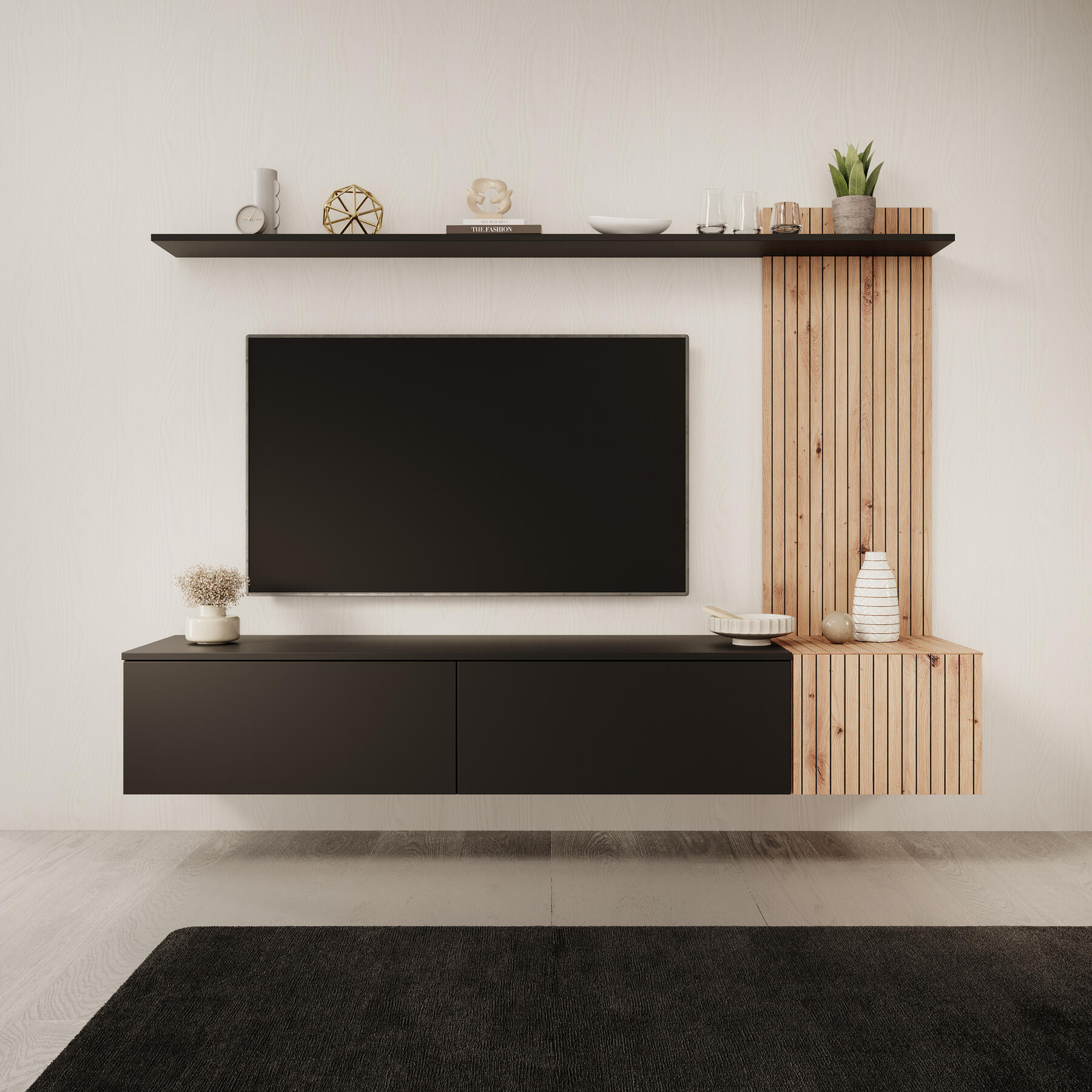 Meubella Wandmeubel Segundo - Zwart - 180 cm