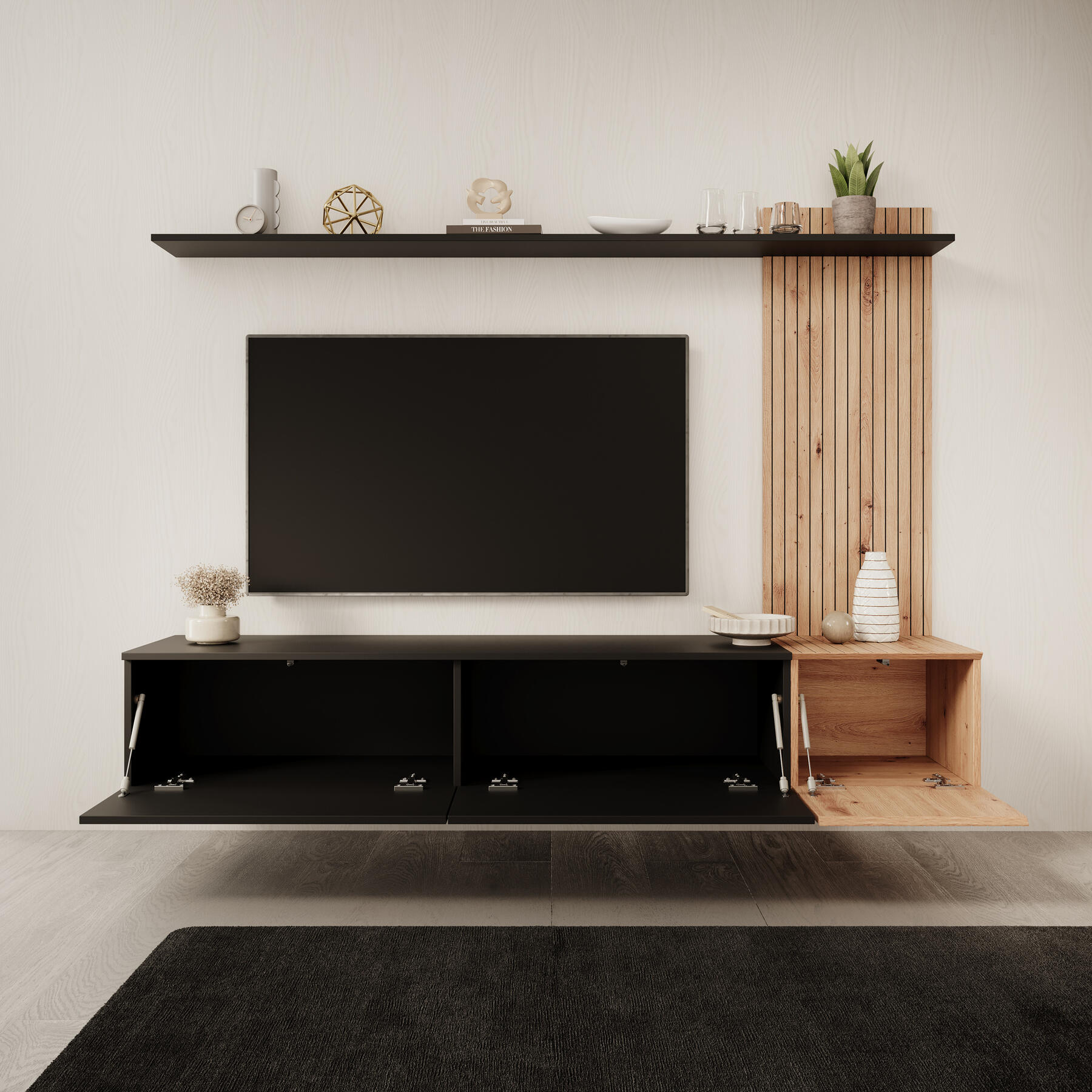 Meubella Wandmeubel Segundo - Zwart - 180 cm