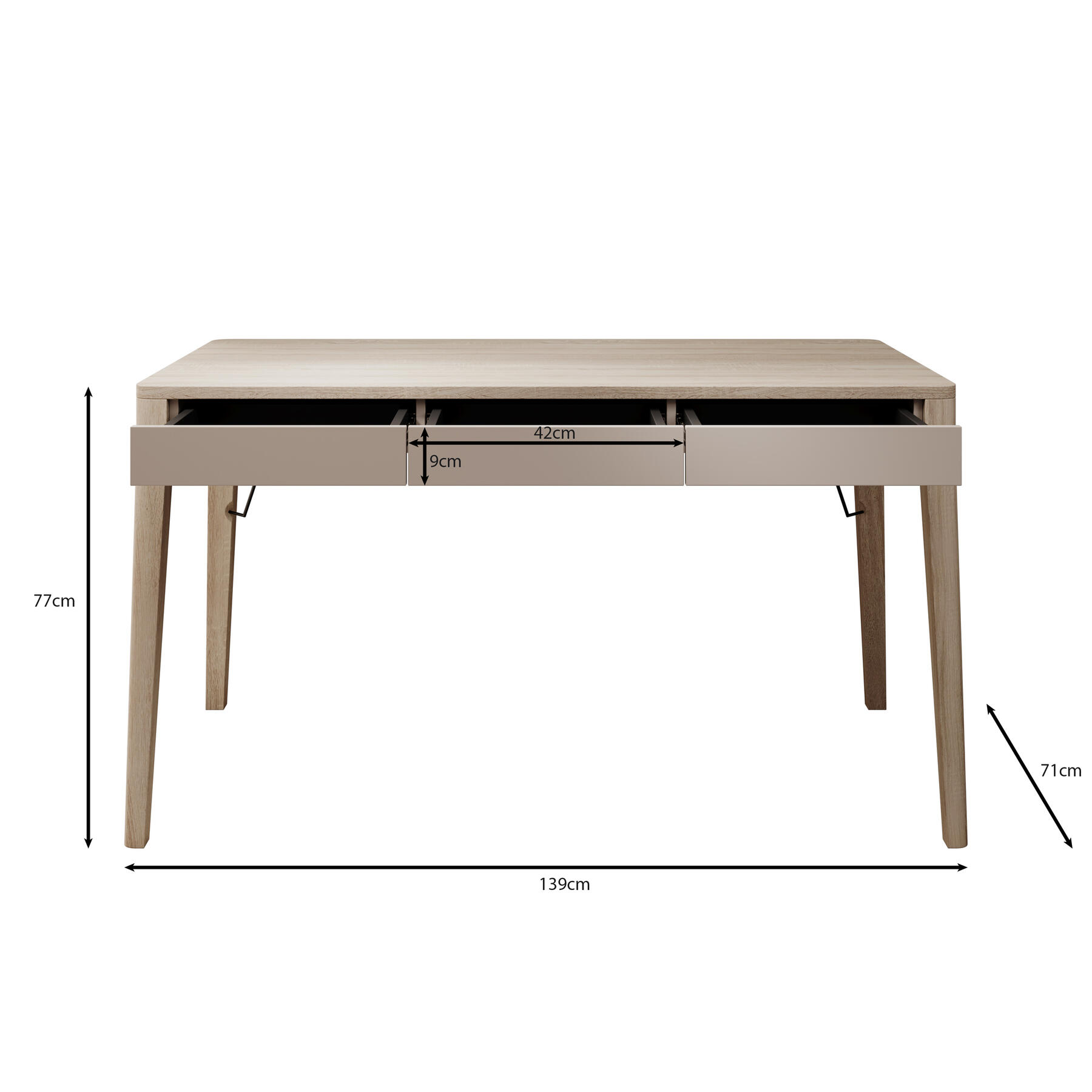 Meubella Bureau Mazar - Licht eiken - 139 cm