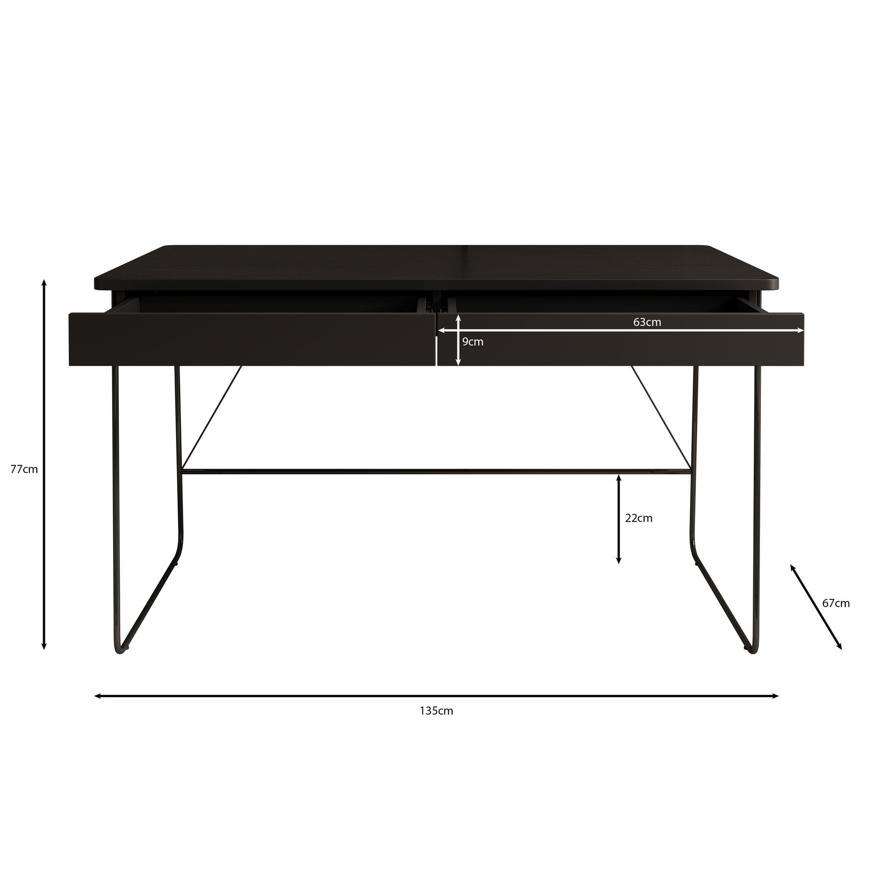 Meubella Bureau Medea - Zwart - 135 cm