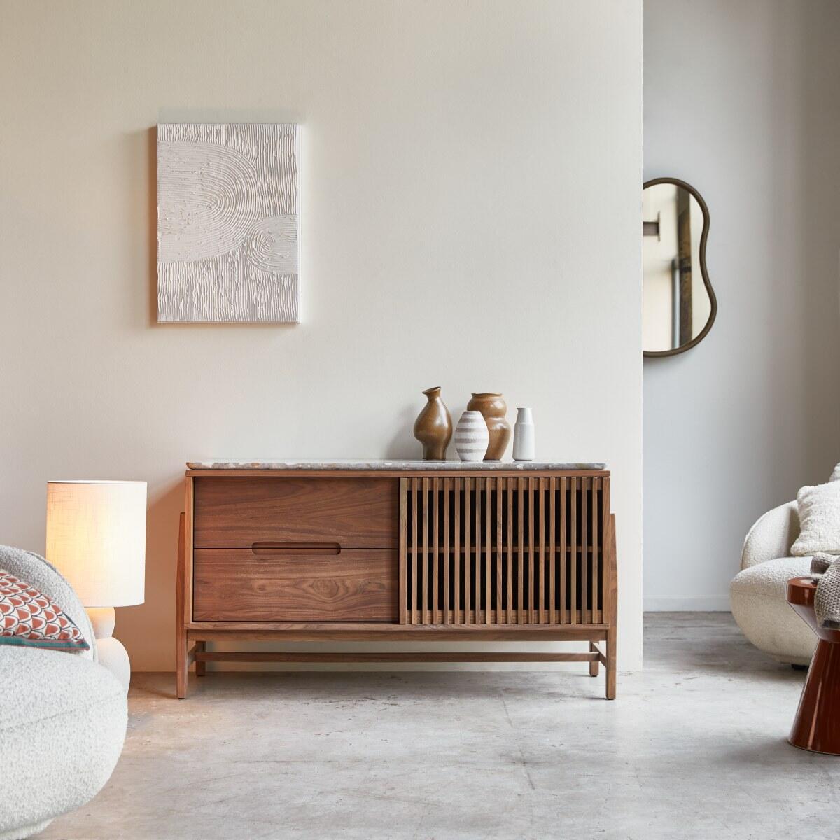 Tikamoon - Buffetkast van massief notenhout en premium terrazzo 140 cm