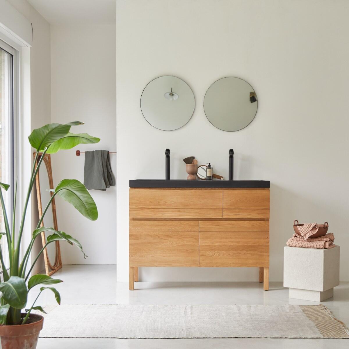 Tikamoon - Massief eikenhouten en lavastenen badkamermeubel 120 cm