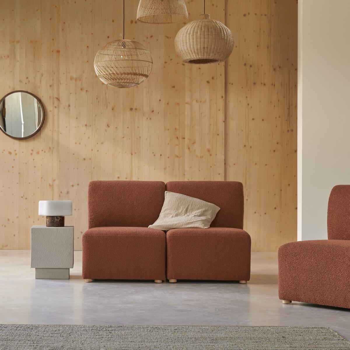 Tikamoon - Modulaire 2-zitsbank van massief acacia en terracotta stof