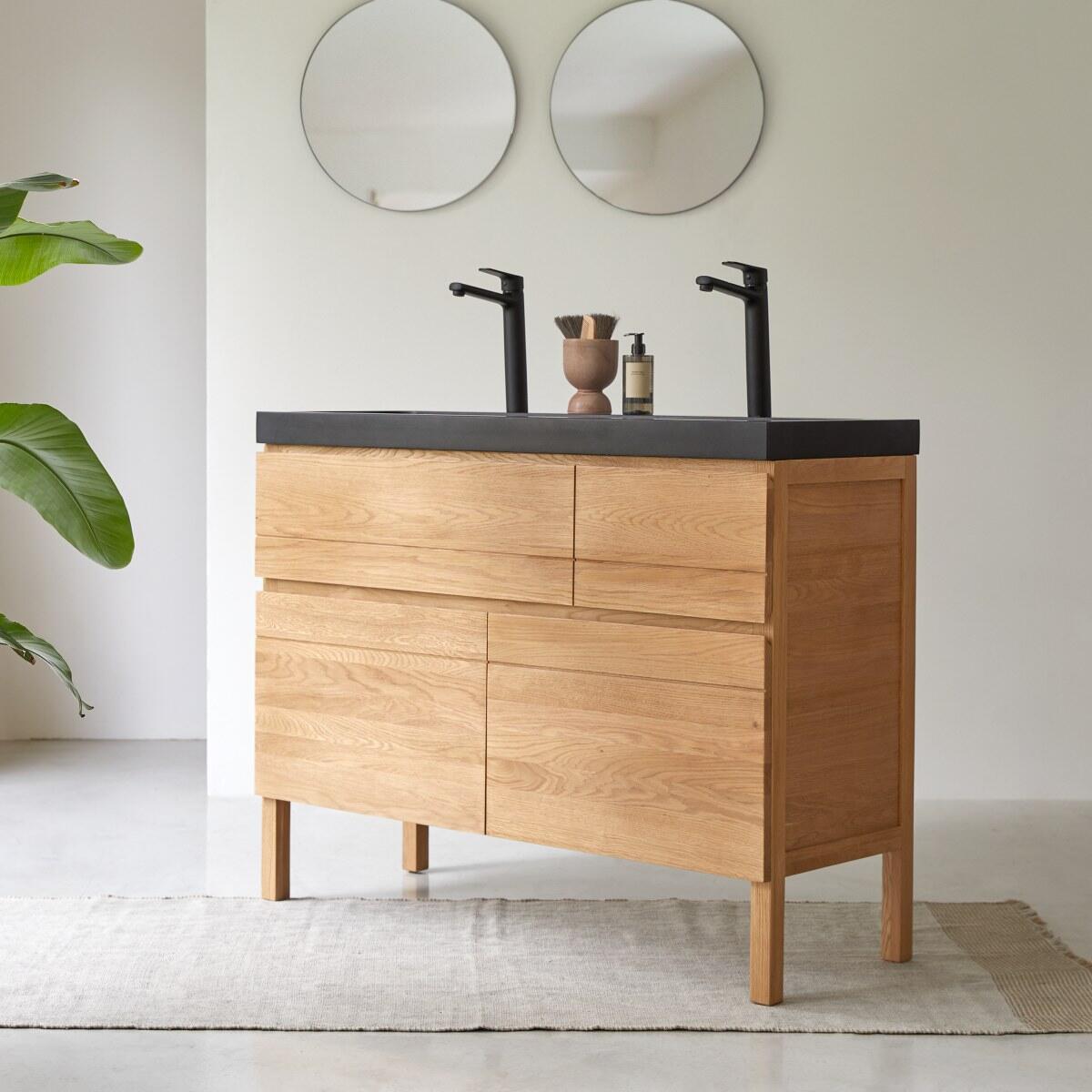 Tikamoon - Massief eikenhouten en lavastenen badkamermeubel 120 cm