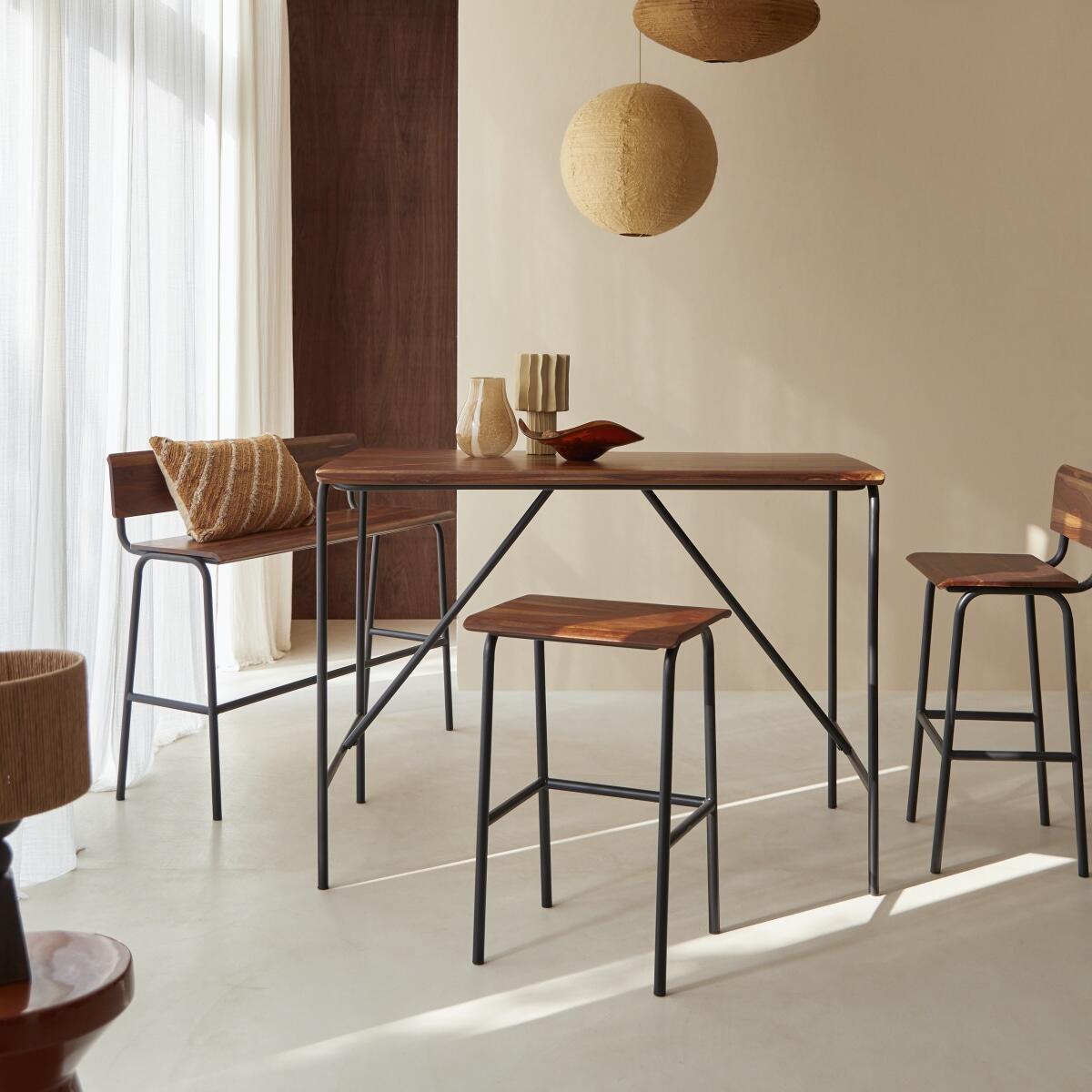 Tikamoon - Hoge tafel van massief palissander en metaal voor 4 pers.