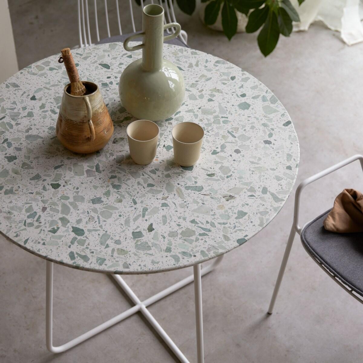 Tikamoon - Ronde tafel in premium terrazzo en groen metaal 4 pers.