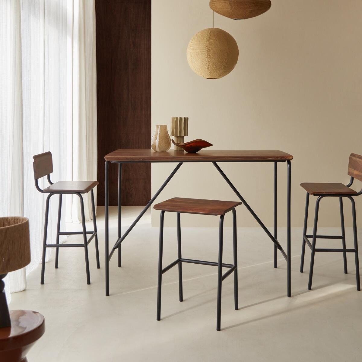 Tikamoon - Hoge tafel van massief palissander en metaal voor 4 pers.