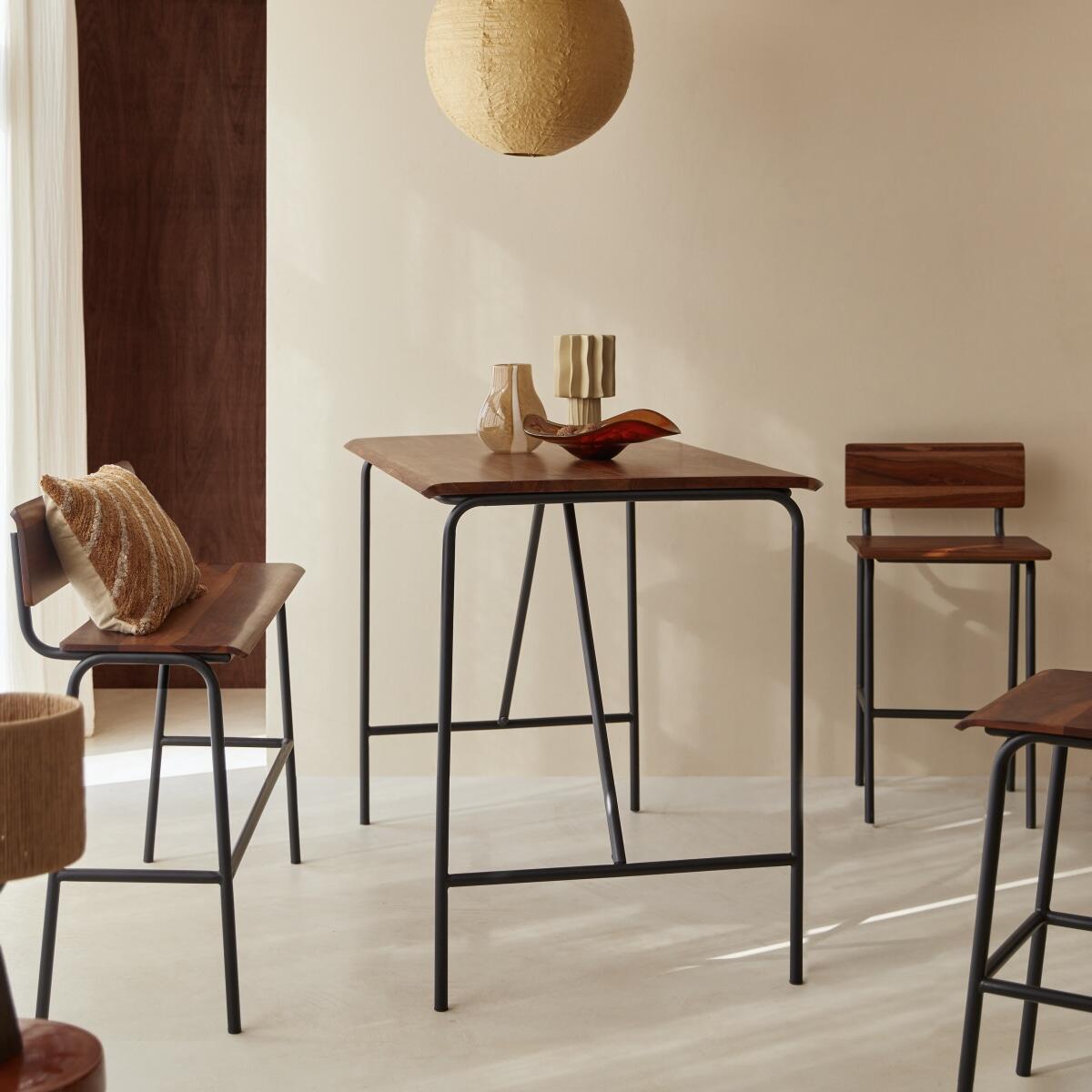 Tikamoon - Hoge tafel van massief palissander en metaal voor 4 pers.