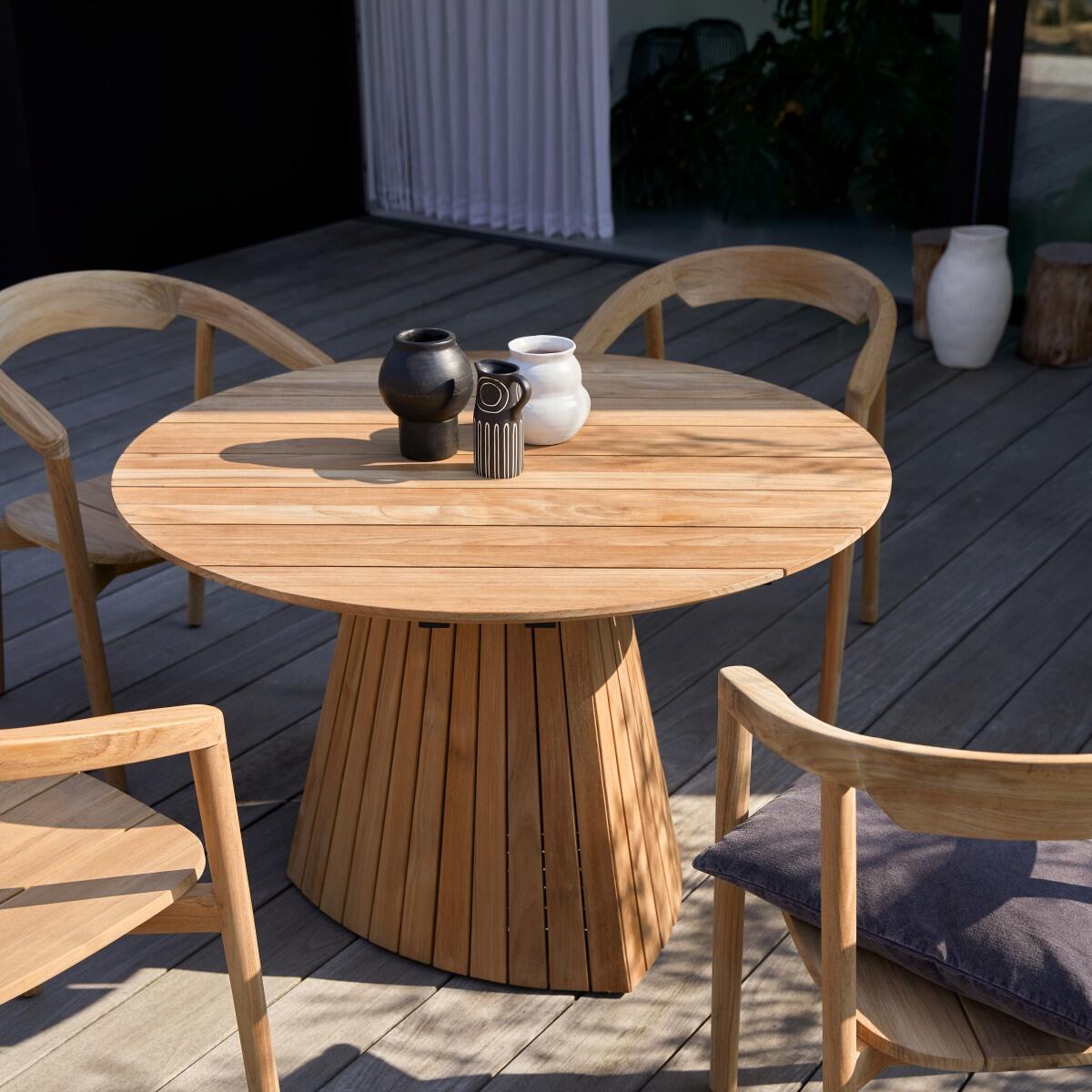 Tikamoon - Ronde tuintafel van massief teakhout voor 6 personen
