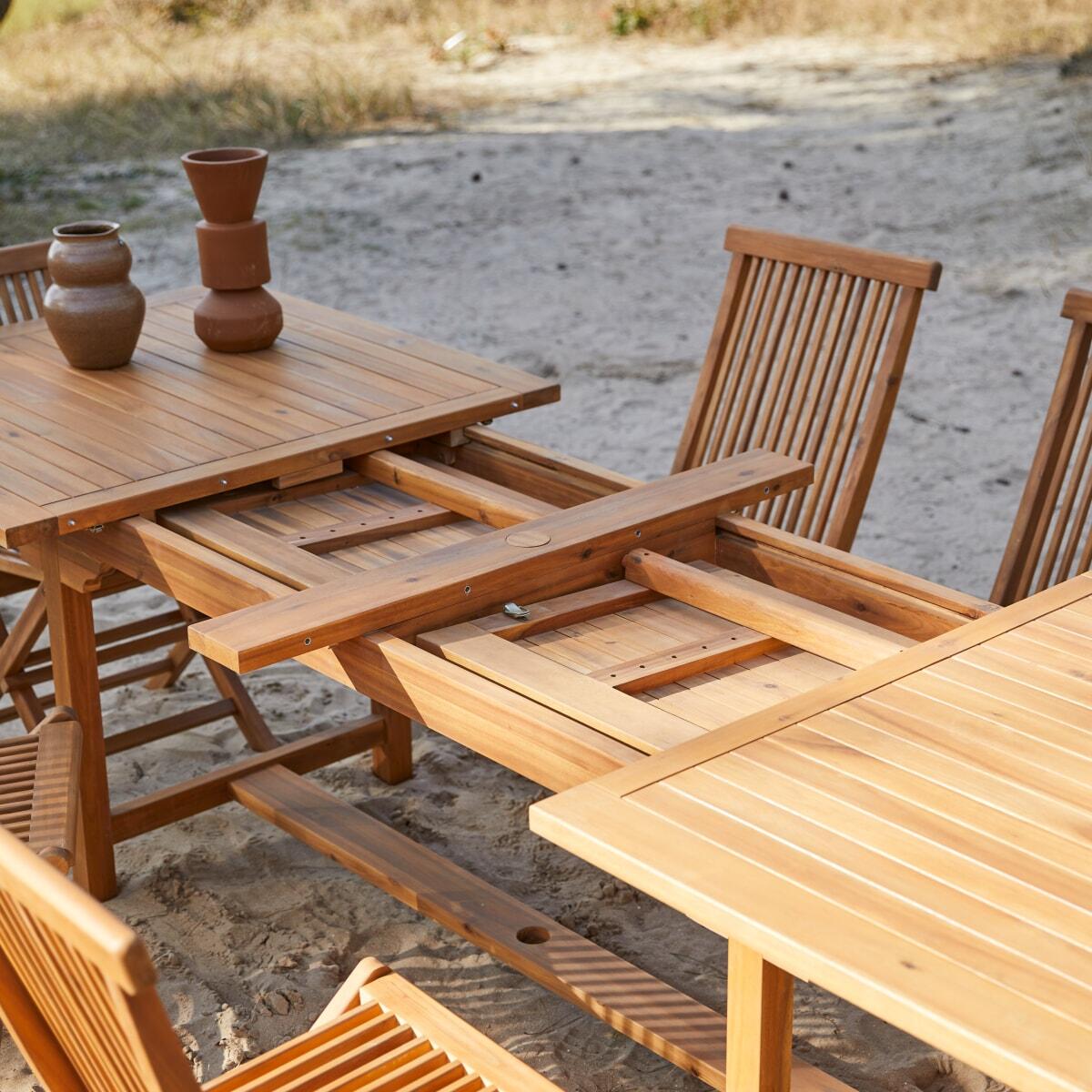Tikamoon - Rechthoekige tuintafel massief acaciahout met verlengblad