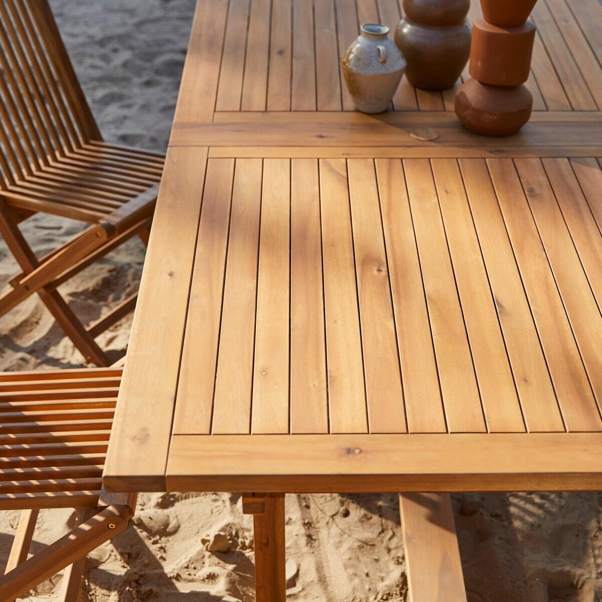 Tikamoon - Rechthoekige tuintafel massief acaciahout met verlengblad