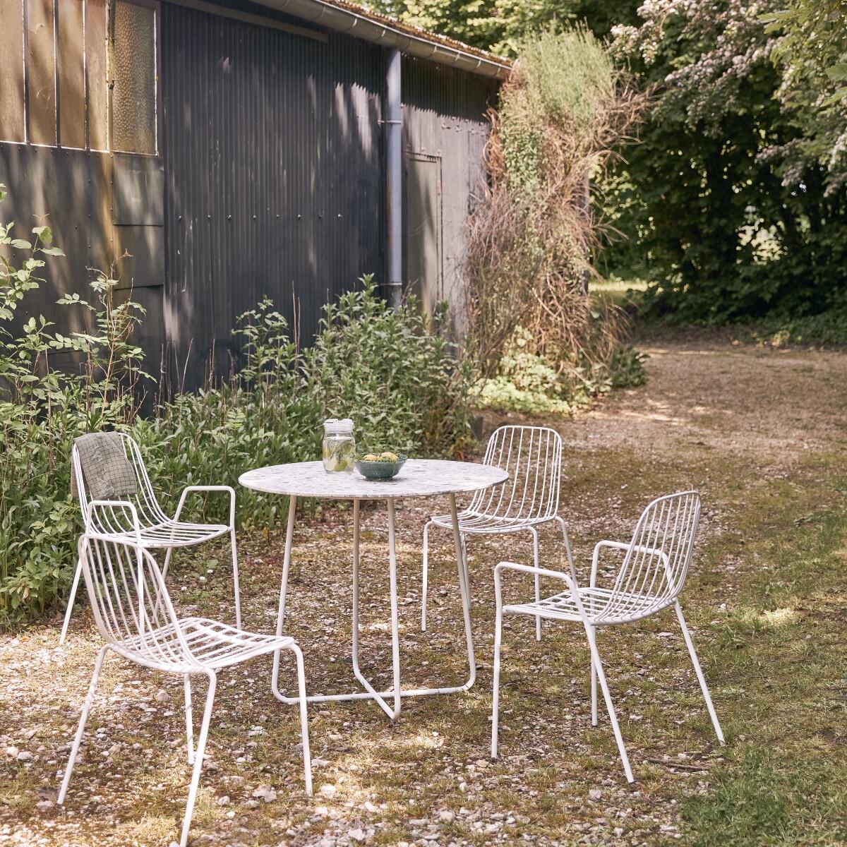 Tikamoon - Ronde tuintafel in premium terrazzo en groen metaal 4 p.