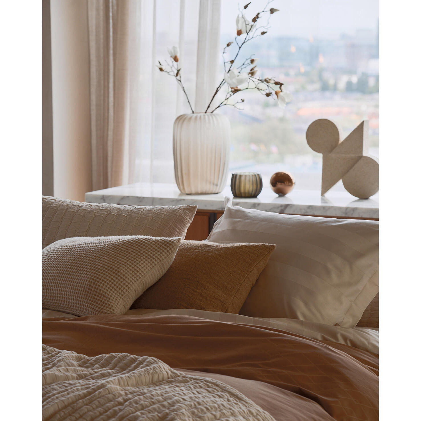 Dekbedovertrek Purity Monaco Cream Tan | Ivoor | Satijnkatoen