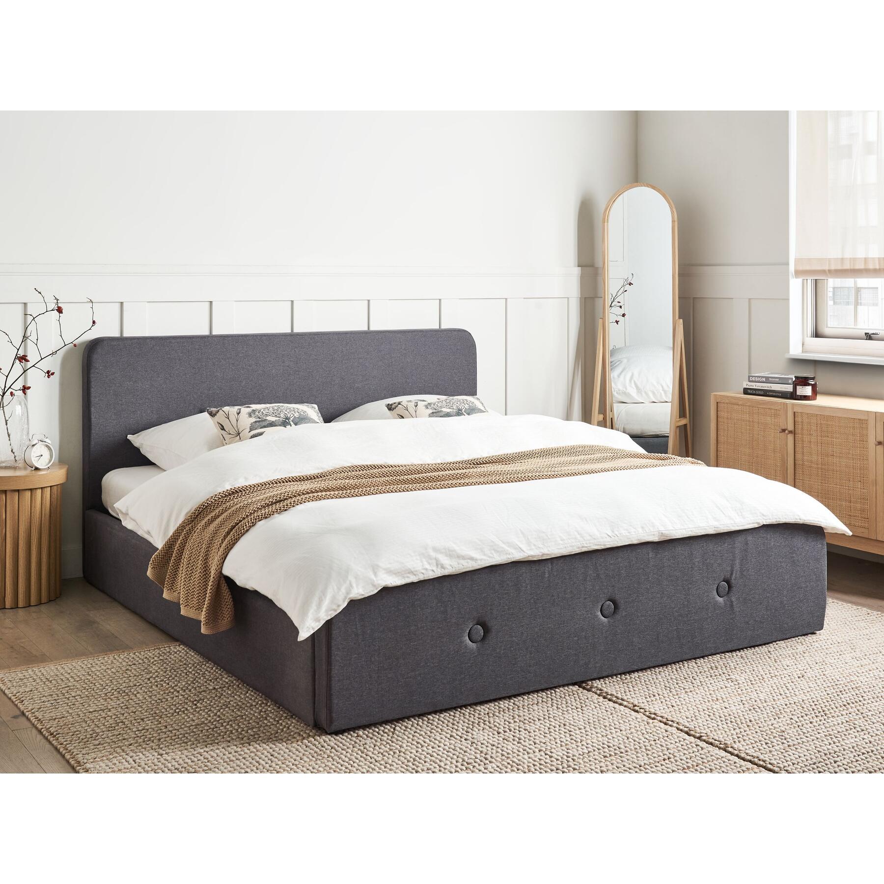 Beliani-RENNES -Bed met opbergruimte-Donkergrijs-180x200 cm-Polyester