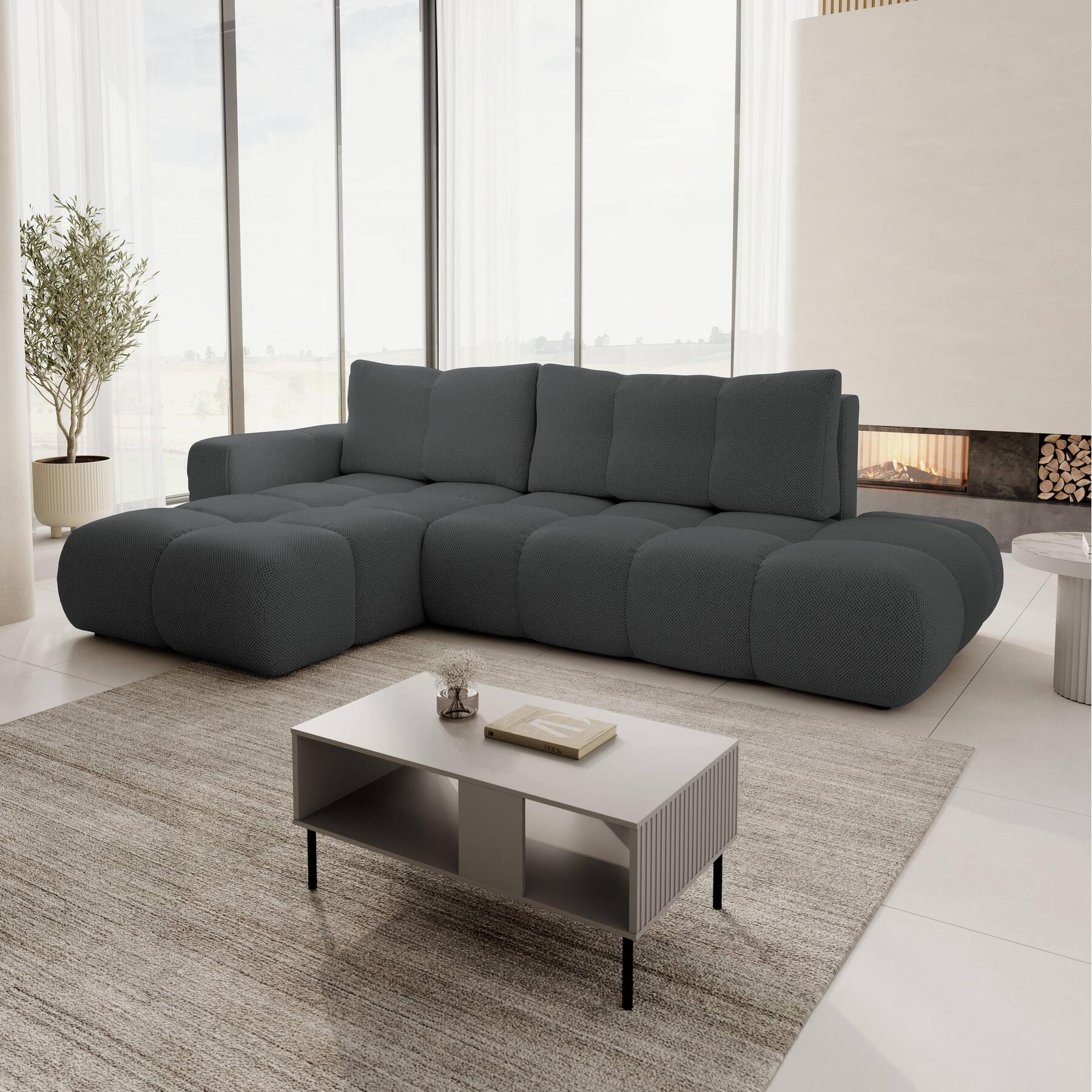 by fonQ Charme Hoekbank Links met Slaapfunctie - Chenille - Antraciet