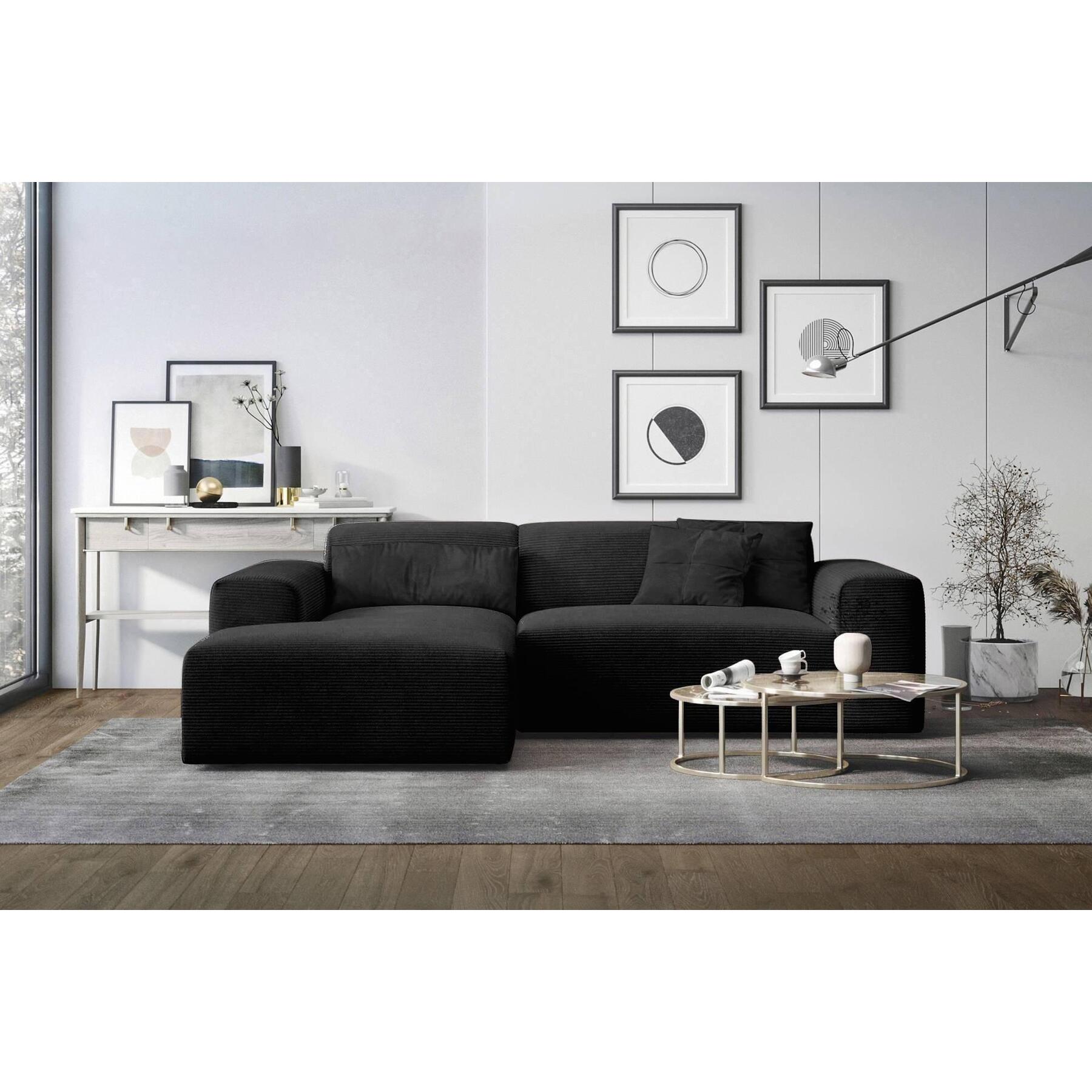 NADUVI Collection Nina Hoekbank Links - Ribstof - Zwart