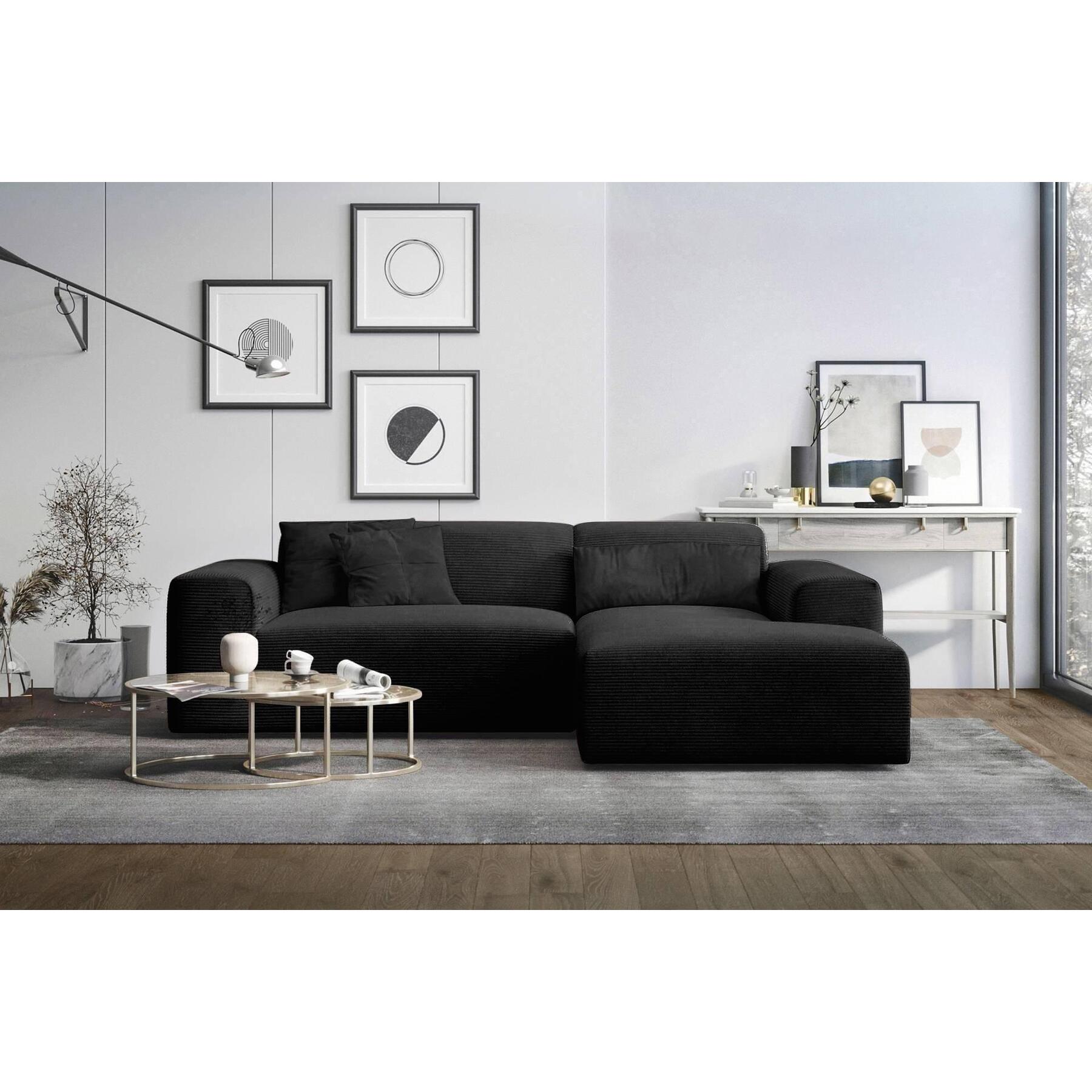 NADUVI Collection Nina Hoekbank Rechts - Ribstof - Zwart