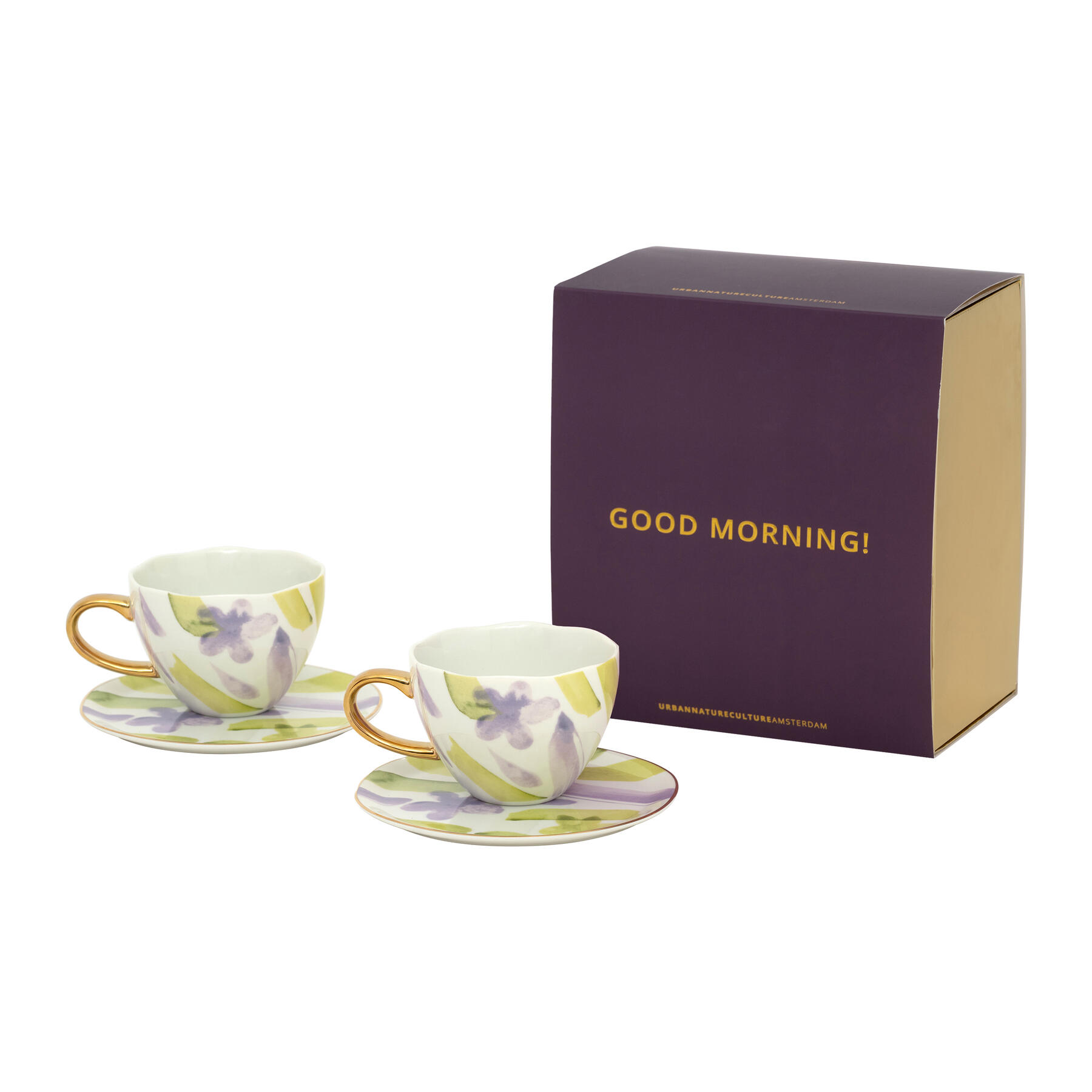  Urban Nature Culture Good Morning Kop Cappuccino/Thee en Bord Kusha – Set van 4 - In Geschenkverpakking
