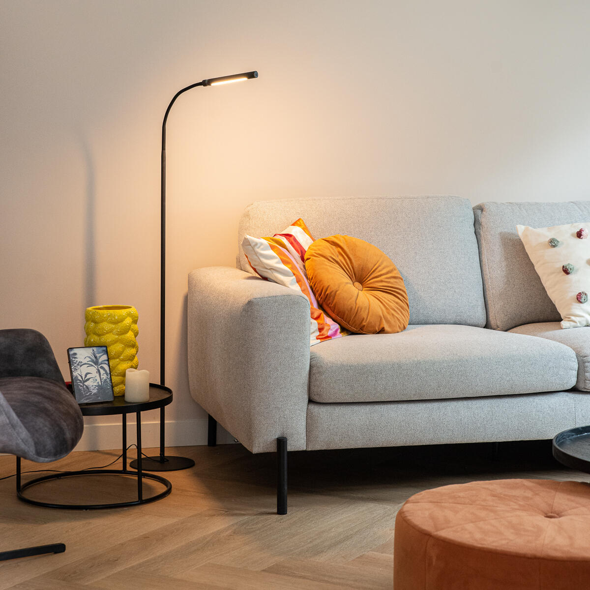QAZQA Design vloerlamp zwart incl. LED met touch dimmer - Palka