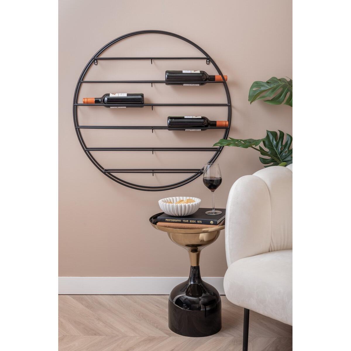 Vtw Living - Industrieel Wijnrek Rond - Zwart - Metaal - 80 cm