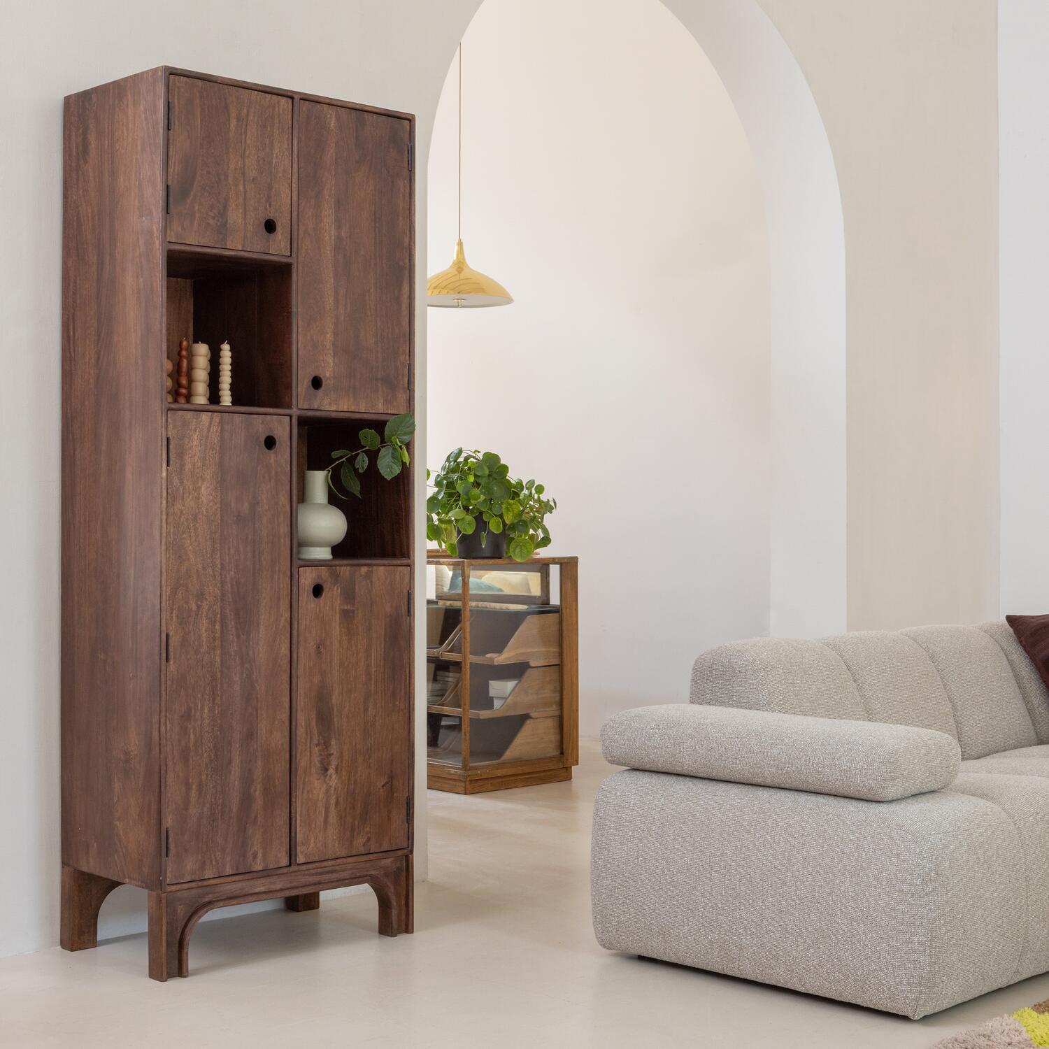 WOOOD opbergkast Staes - Mango Hout - Walnoot - 210x75x45 cm