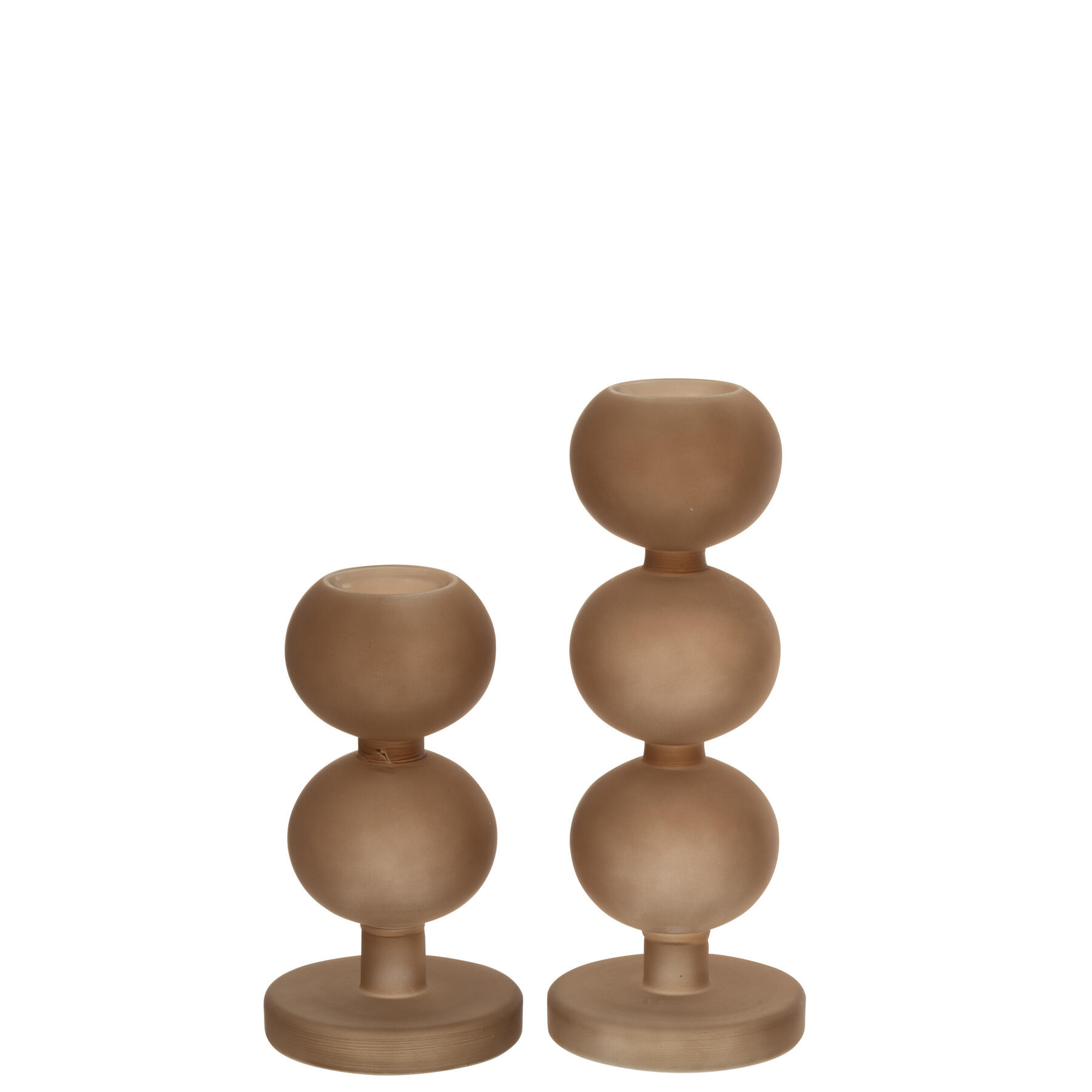 J-Line kandelaar Malik - glas - taupe - set van 2