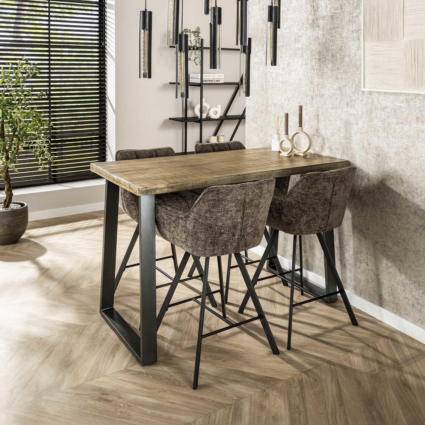 Giga Meubel - Barstoel Draaibaar Taupe - Raster - Set van 2