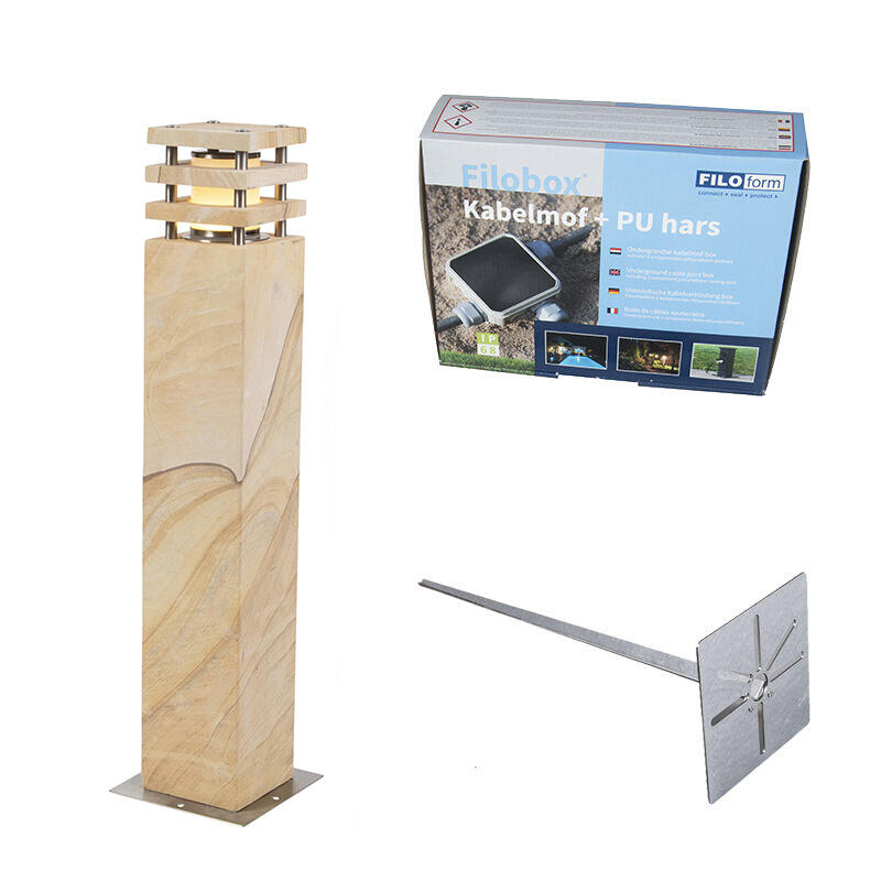 QAZQA Buitenlamp zandsteen met grondpin en kabelmof 70cm IP55 -