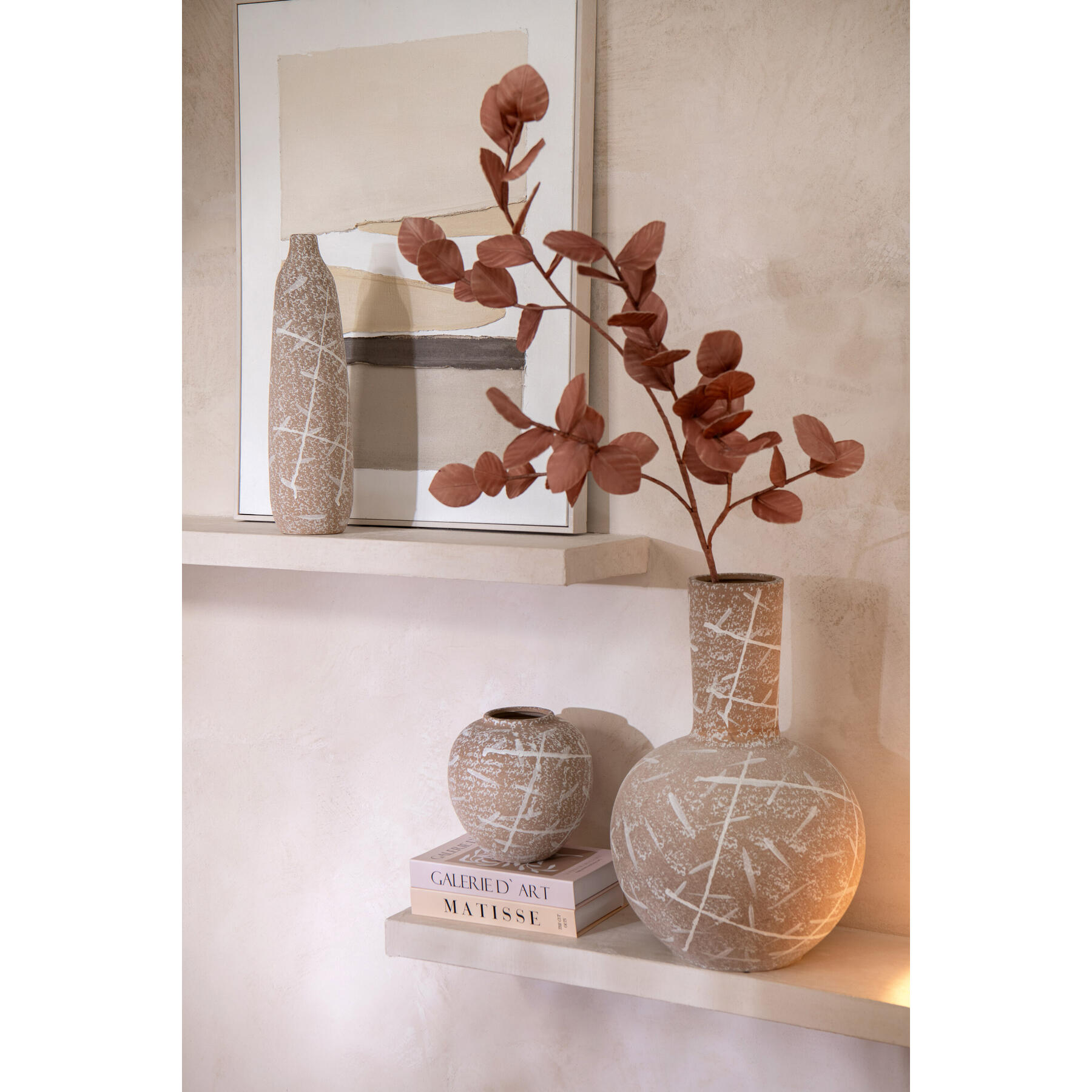 J-Line vaas Dune Bol - keramiek - beige|wit - Ø 34 cm