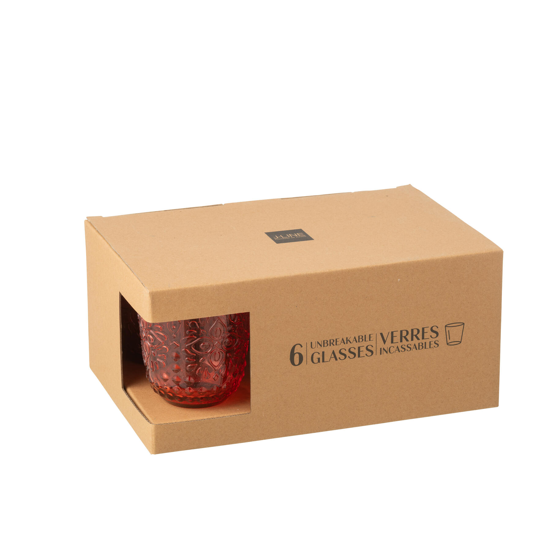 J-Line glas - kunststof - rood - doos van 6