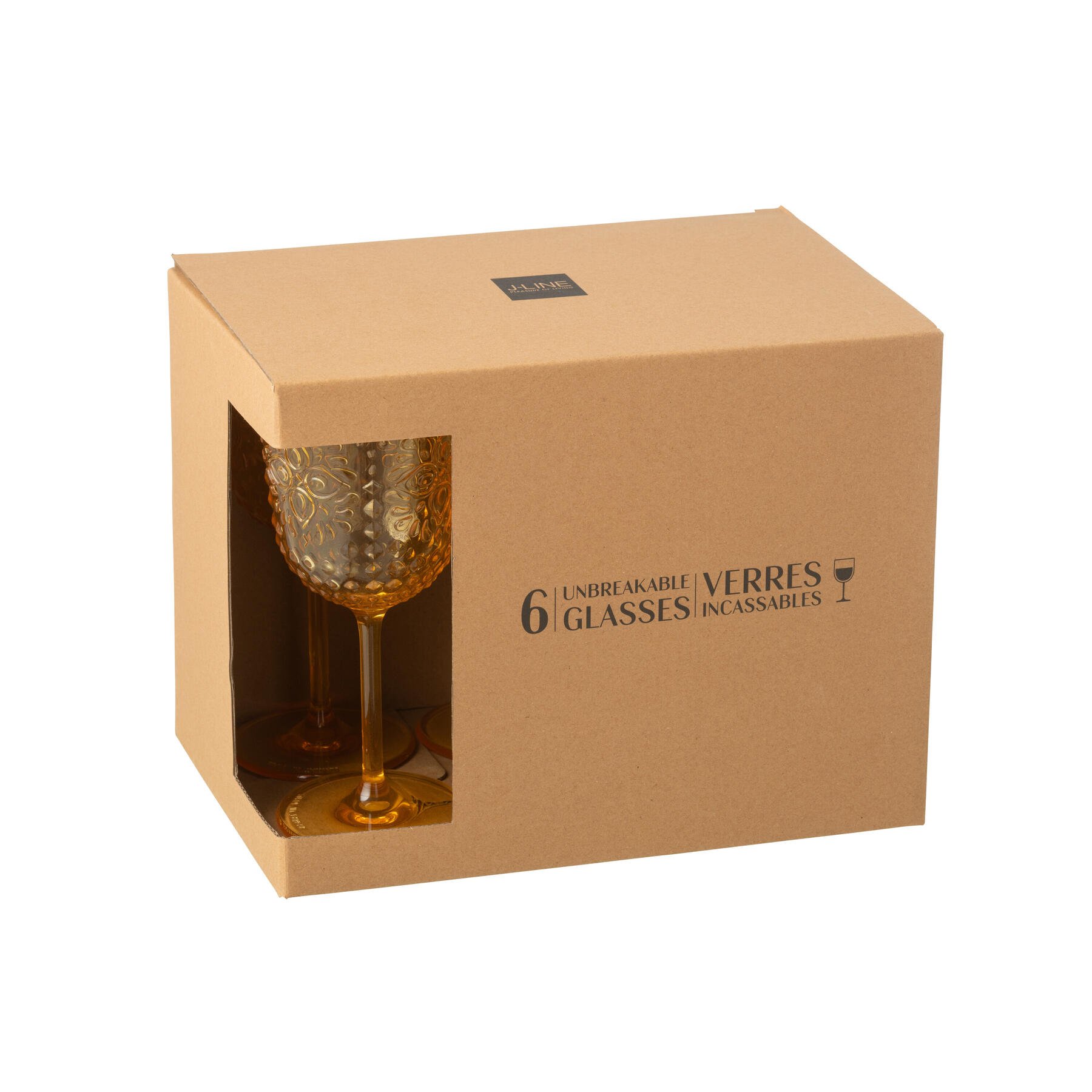 J-Line wijnglas - kusntstof - geel - doos van 6
