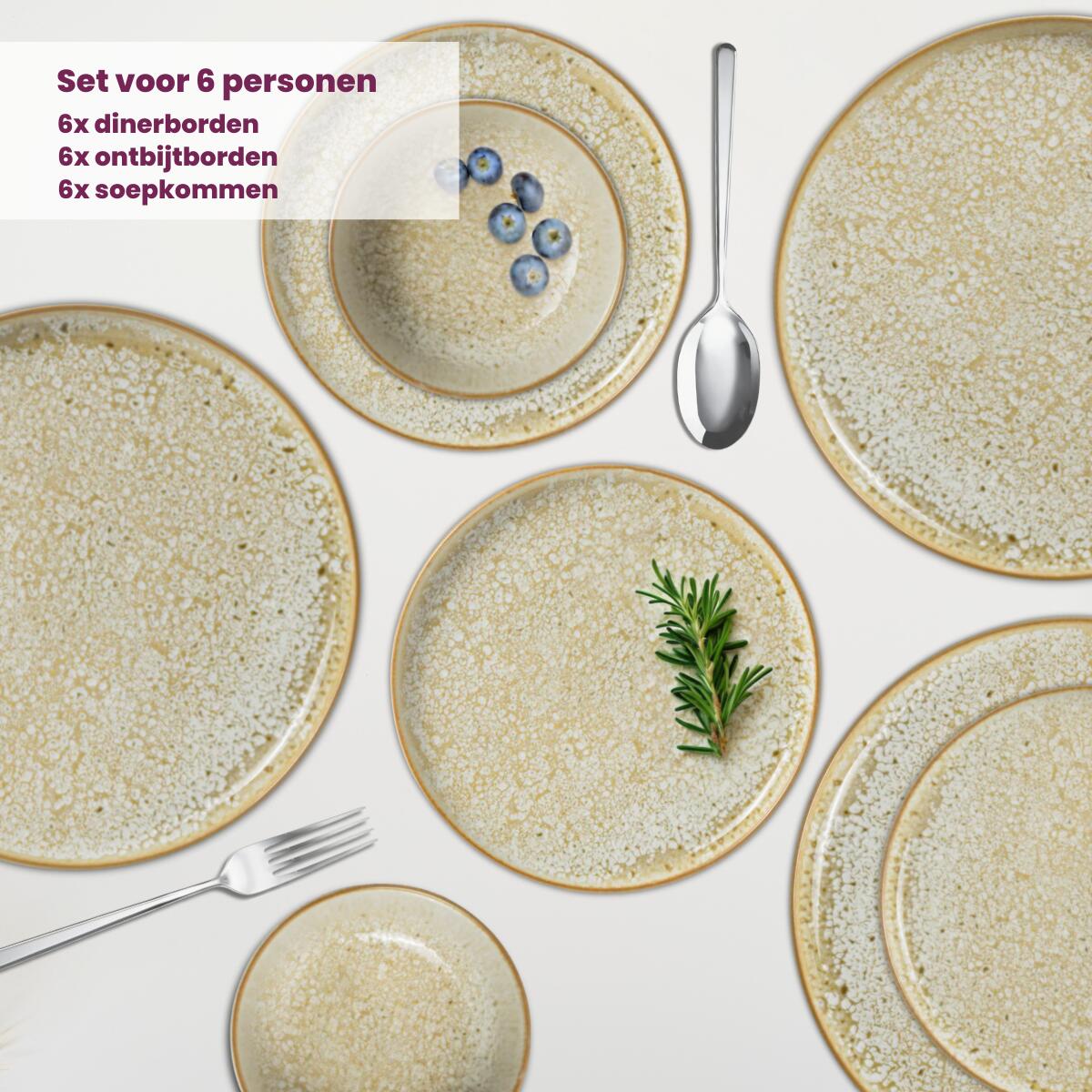 Cosy & Trendy Serviesset Baltic Luna 18-delig | 6 personen - 6 borden, 6 diepe borden en 6 schaaltjes