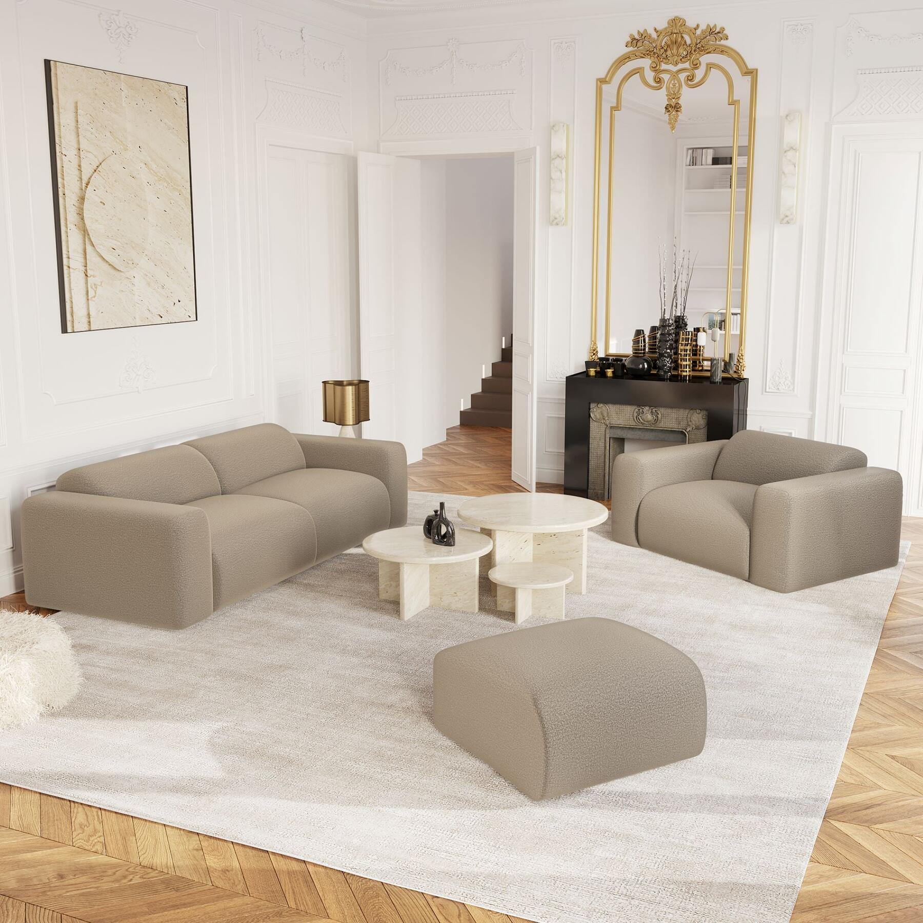 3-zitsbank in taupe bouclette stof 205cm