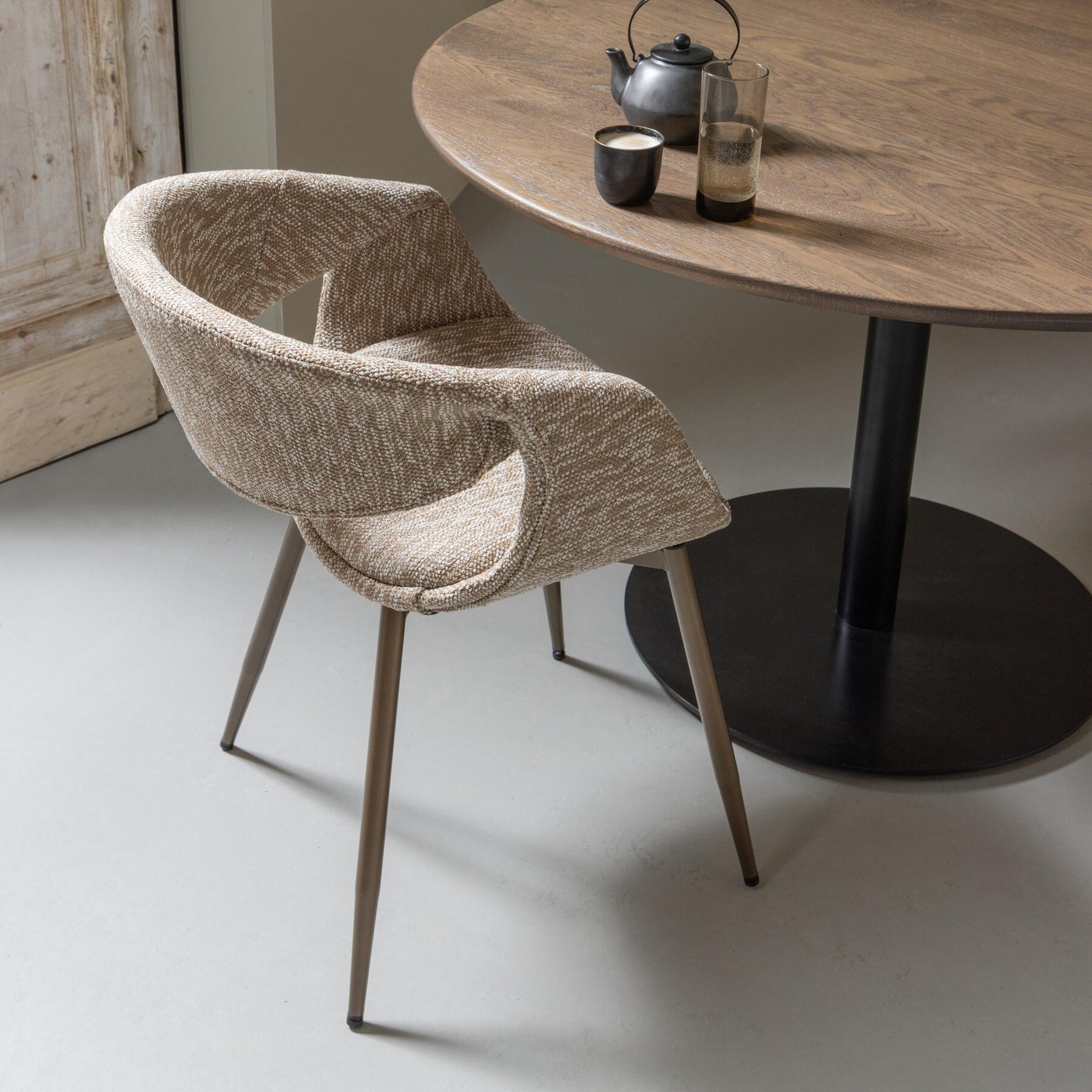 WOOOD Yossi Eetkamerstoelen Met Metalen Koper Poot - Zand - Set van 2