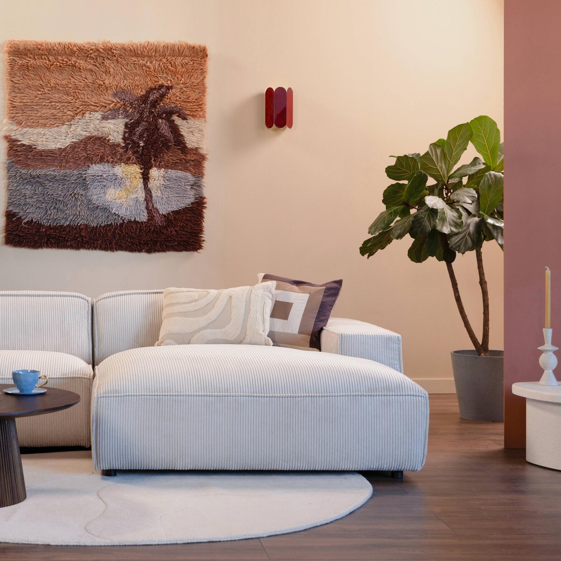 by fonQ Chunky Hoekbank met Chaise Longue Rechts - Latte - Rib