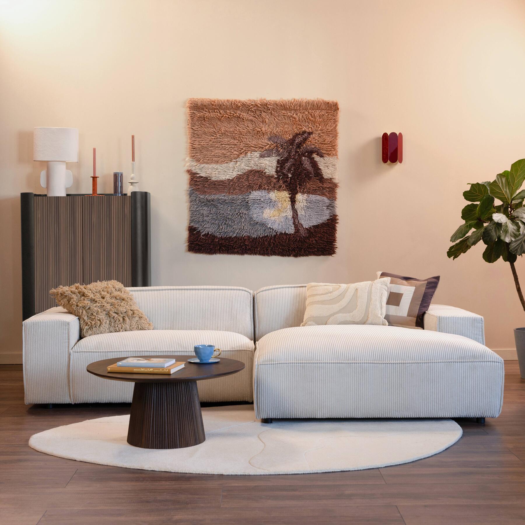 by fonQ Chunky Hoekbank met Chaise Longue Rechts - Latte - Rib