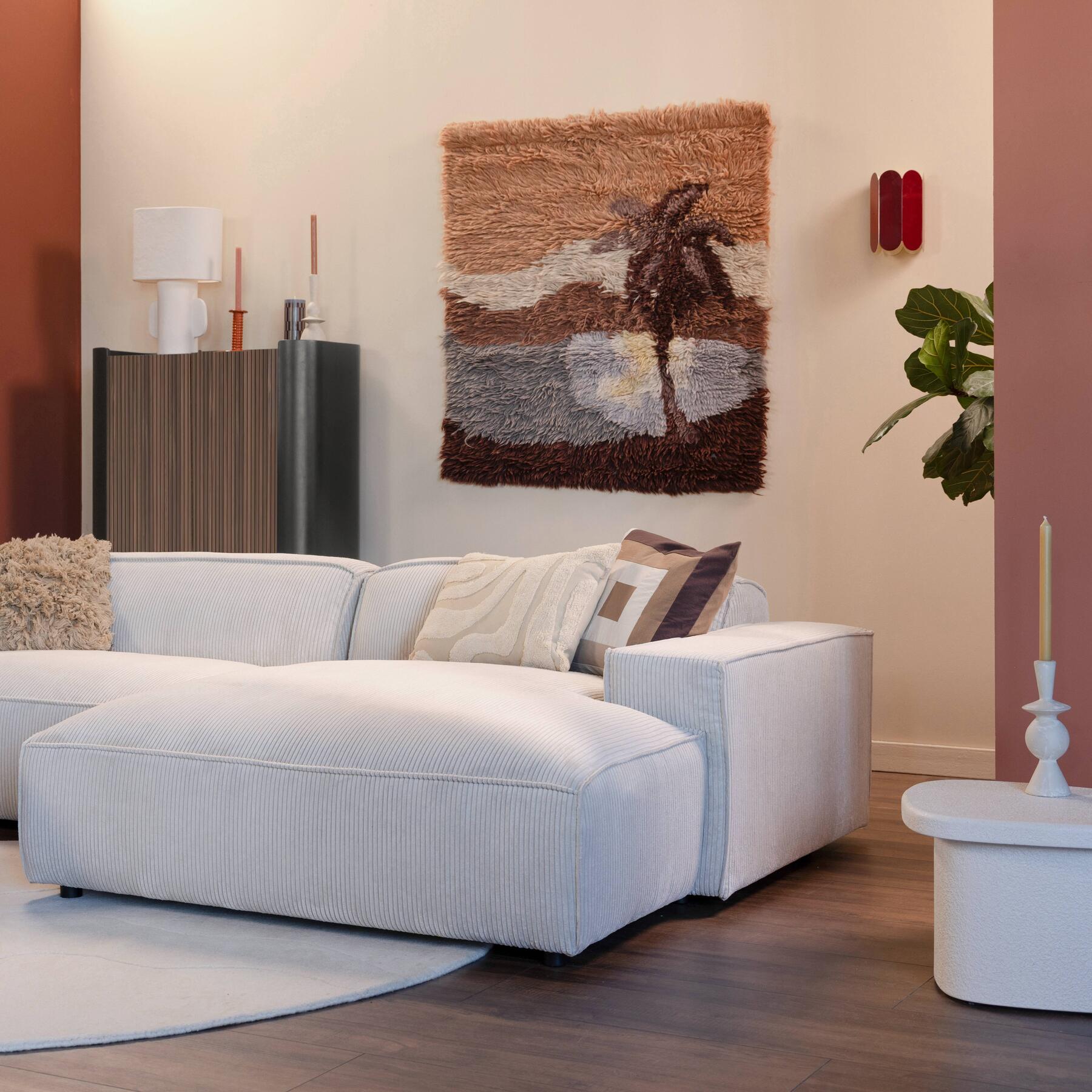 by fonQ Chunky Hoekbank met Chaise Longue Rechts - Latte - Rib