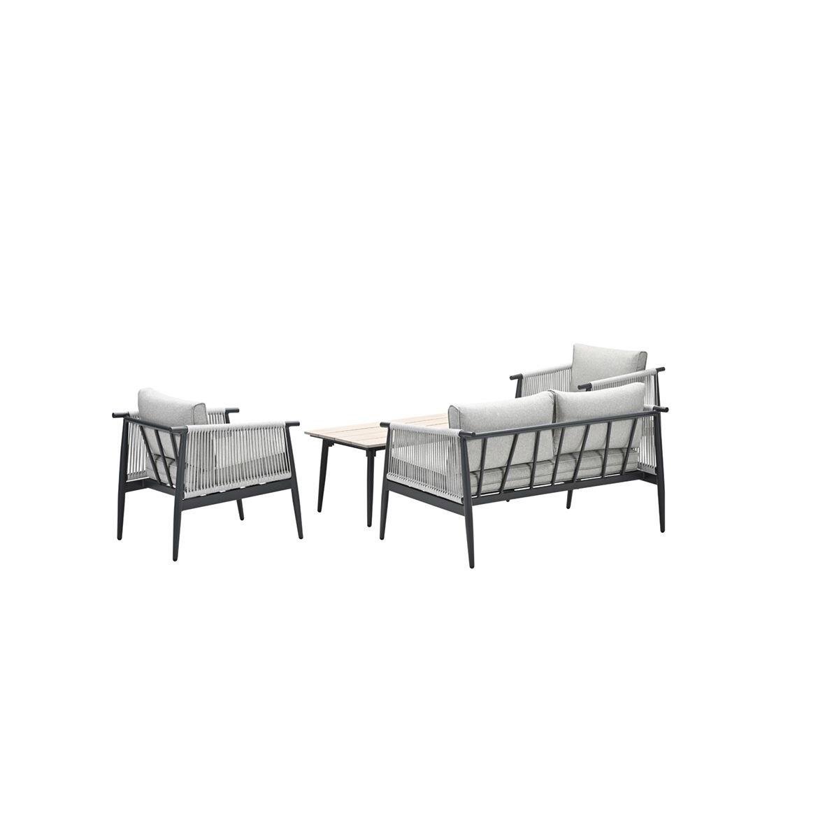 Aloha loungeset - 4-delig - carbon black - zand - light teak Vironwood