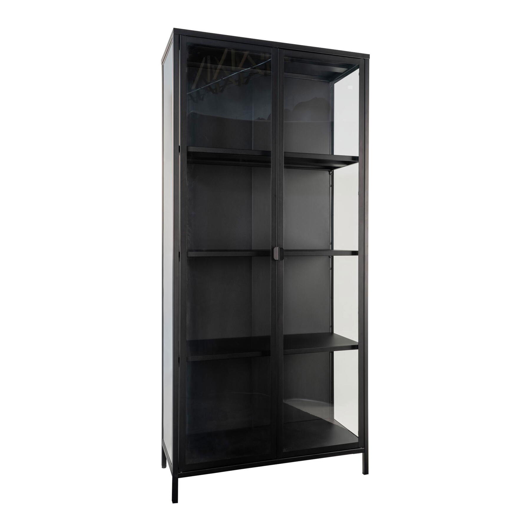 House Nordic Brisbane Zwart | Glas Vitrinekast H175 cm