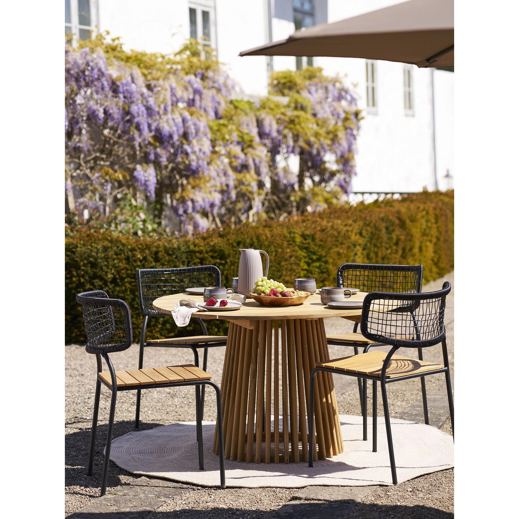 House Nordic Nashville Eetkmaerstoel Zwart|Teak set van 4