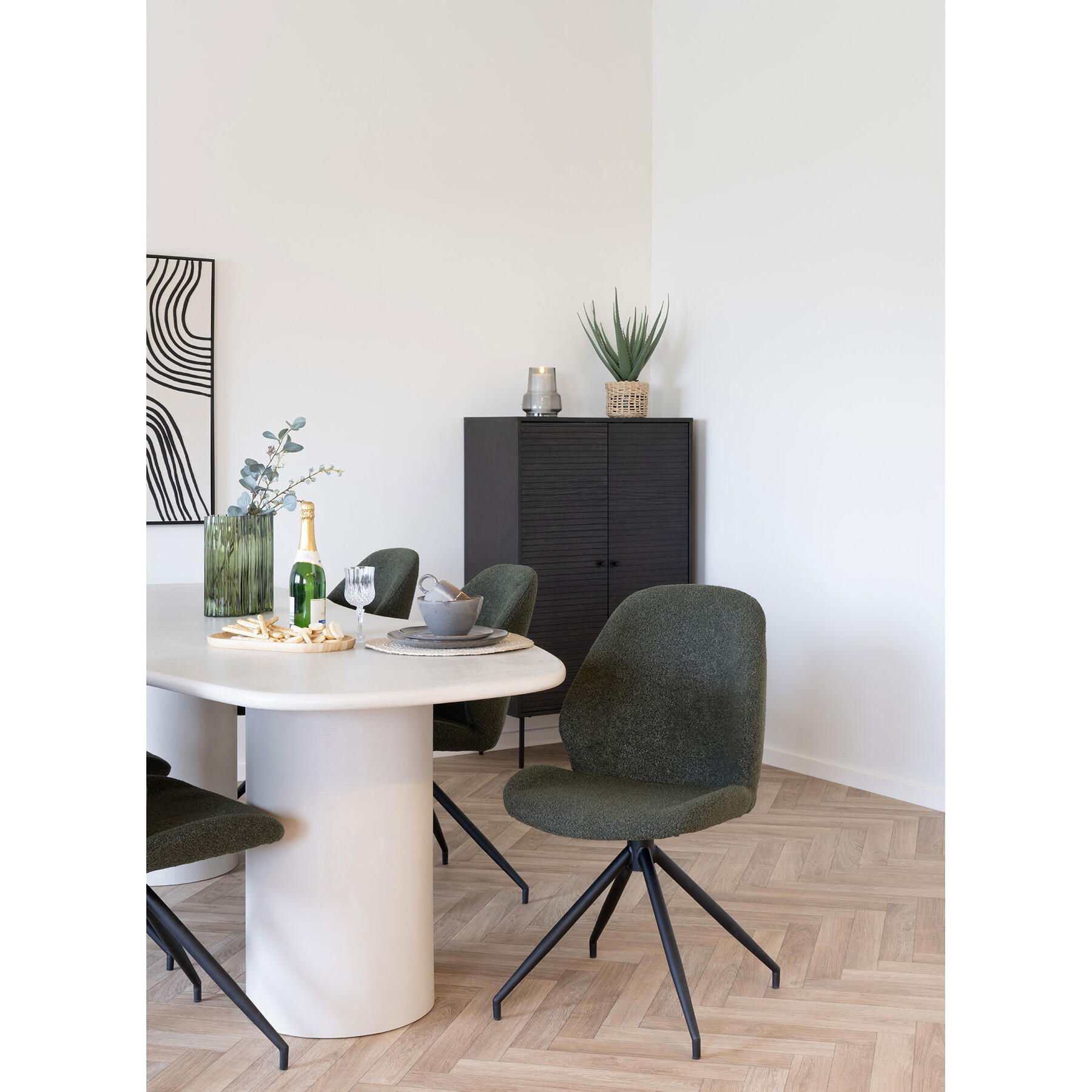 House Nordic Monte Carlo Groen Bouclé Draaistoel set van 2