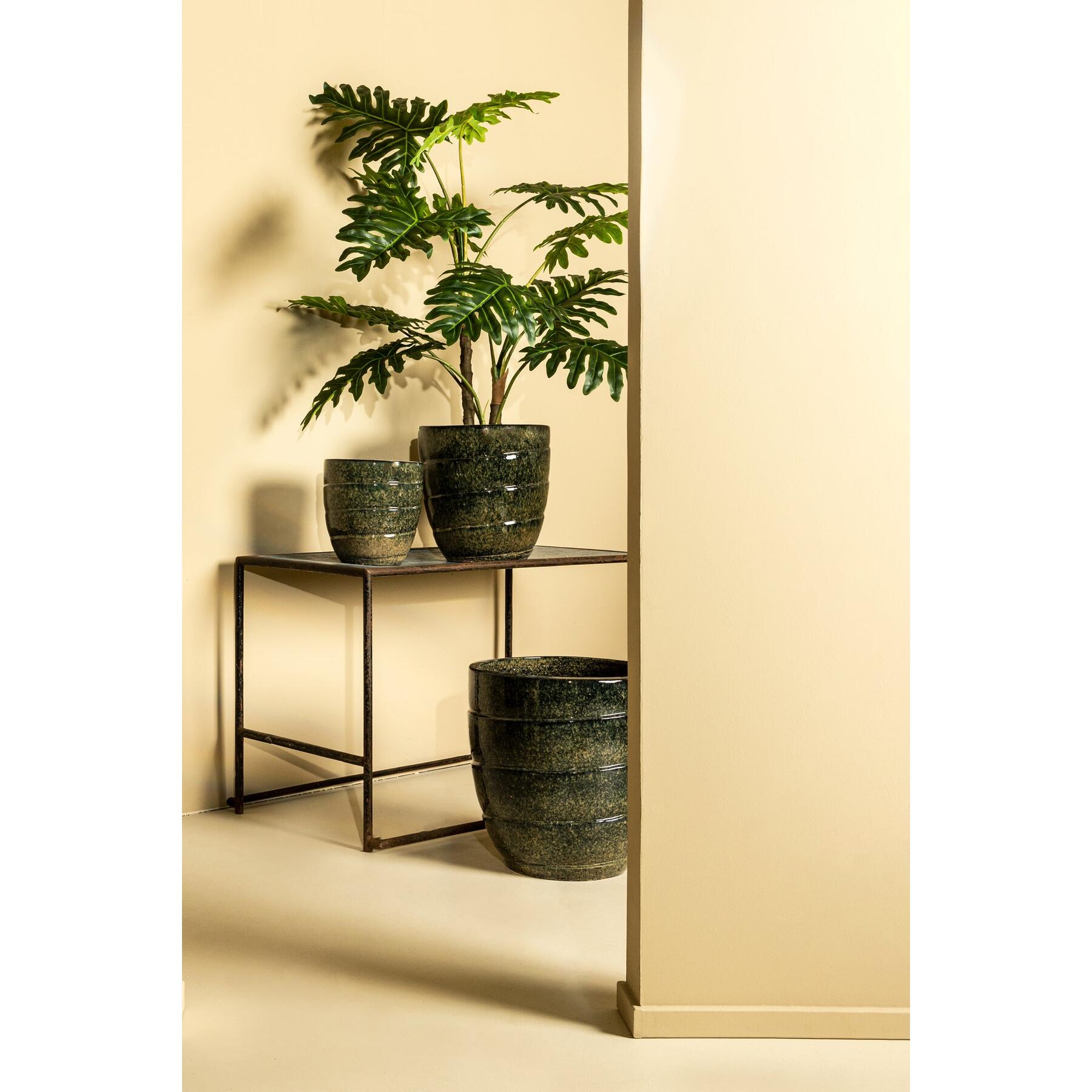 PTMD Bloempot Brennen - 43x43x44 cm - Keramiek - Groen - Set van 3