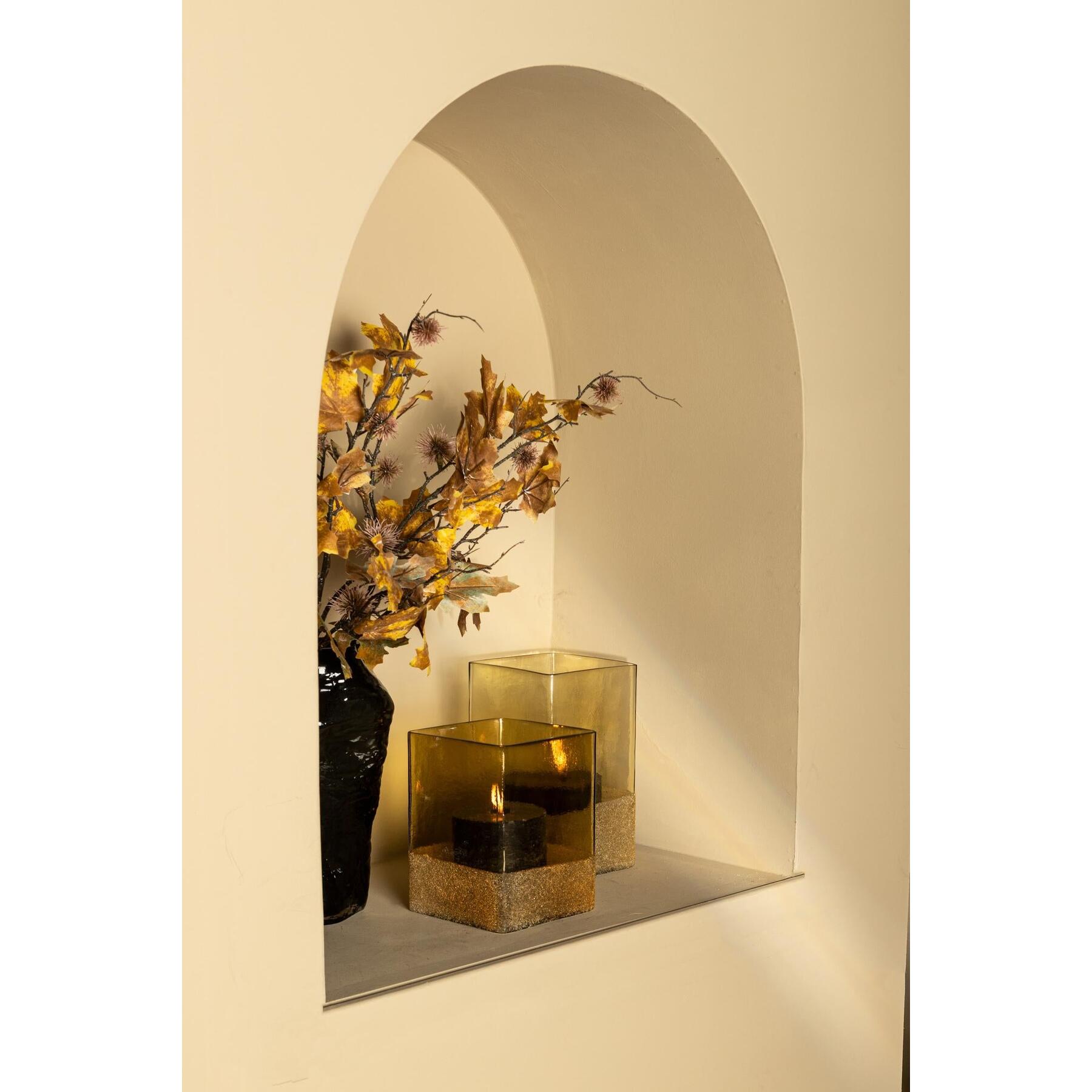 PTMD Windlicht Waya - 15x15x25 cm - Glas - Champagne