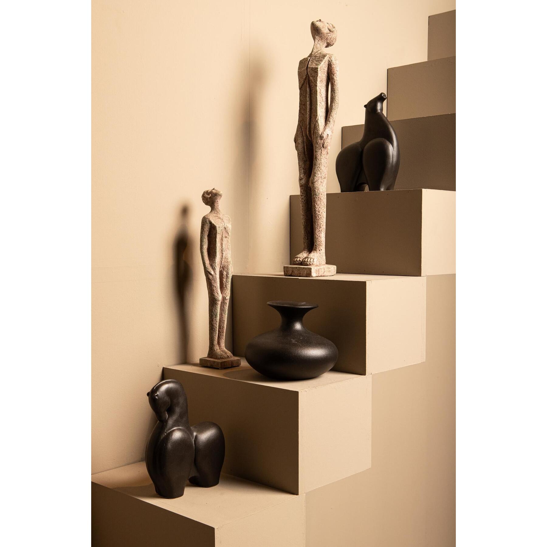 PTMD Lyndsay Black round shaped ceramic pot bulb low