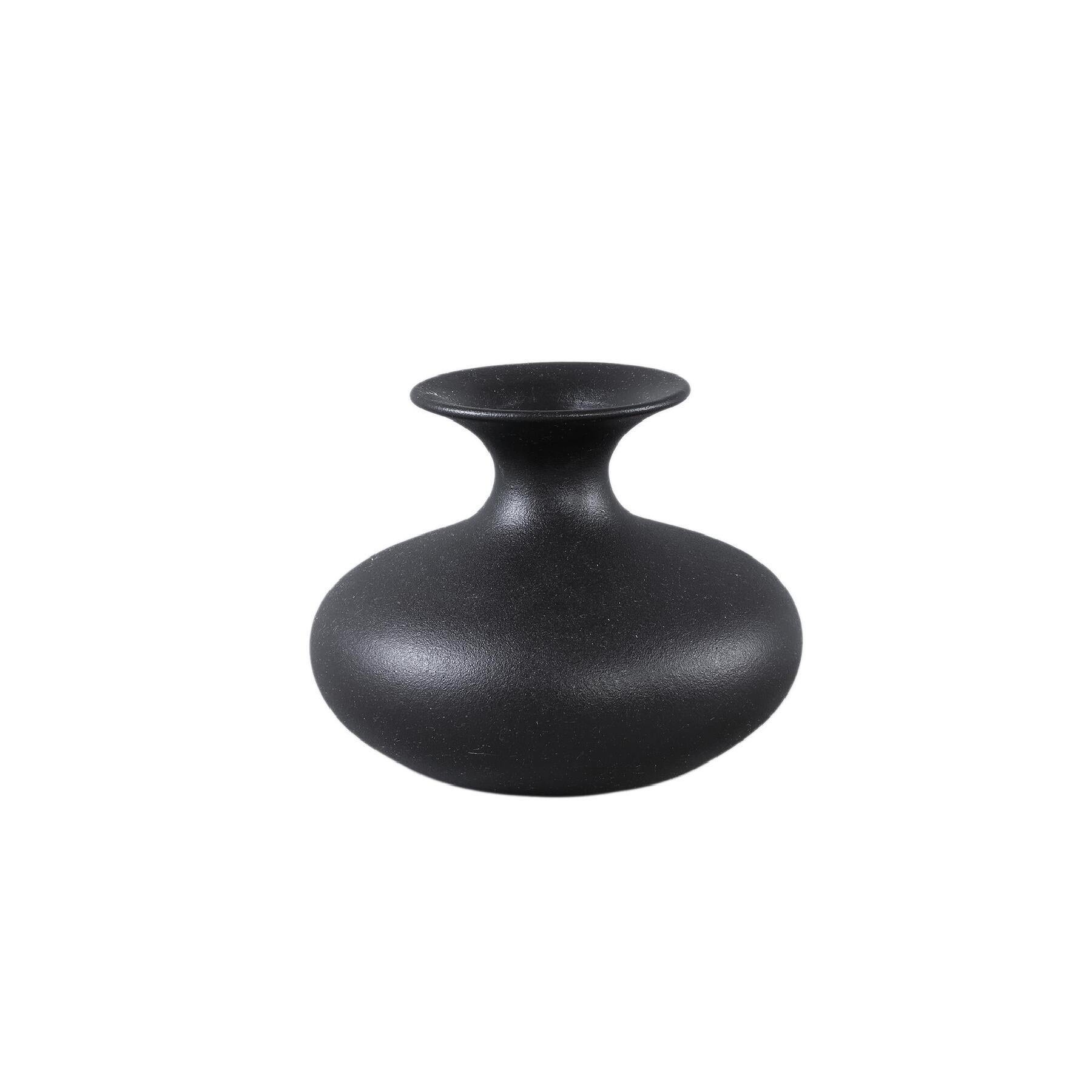 PTMD Lyndsay Black round shaped ceramic pot bulb low
